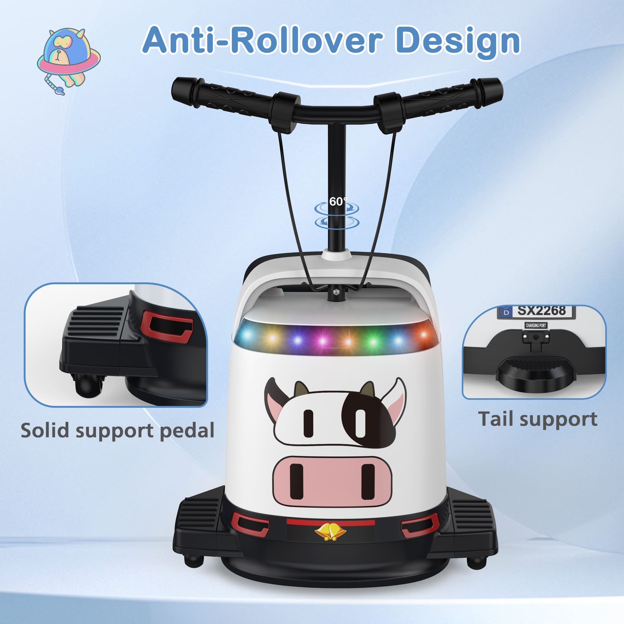 ANPABO 24V Quiet Ride-On: 180W Scooter Motor, 5MPH, Anti-Tip, Safe Indoor/Outdoor Fun