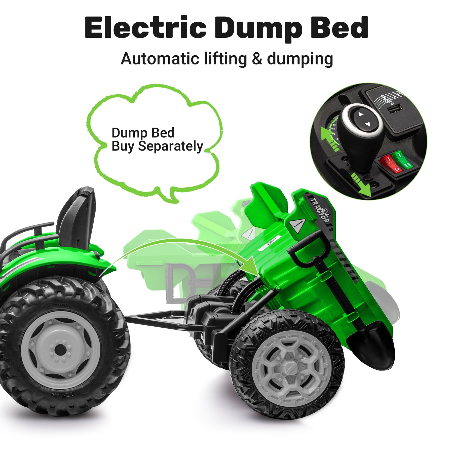 24Volt Battery Powered Ride-on Farm Tractor for Big Kids, Max Speed 5Mph (Dump Bed Sold Separately)
