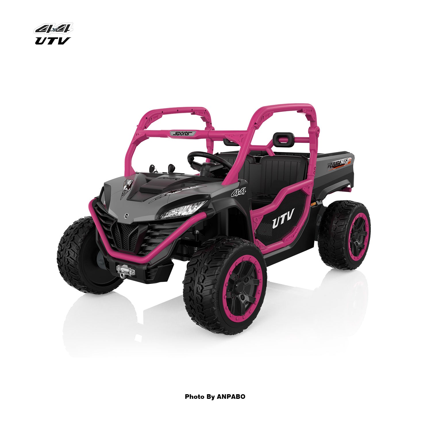 24V All-in-One Utility Ride-On: 4WD Dump Truck & Off-Road UTV with Remote (2-Seater)-Rose Red