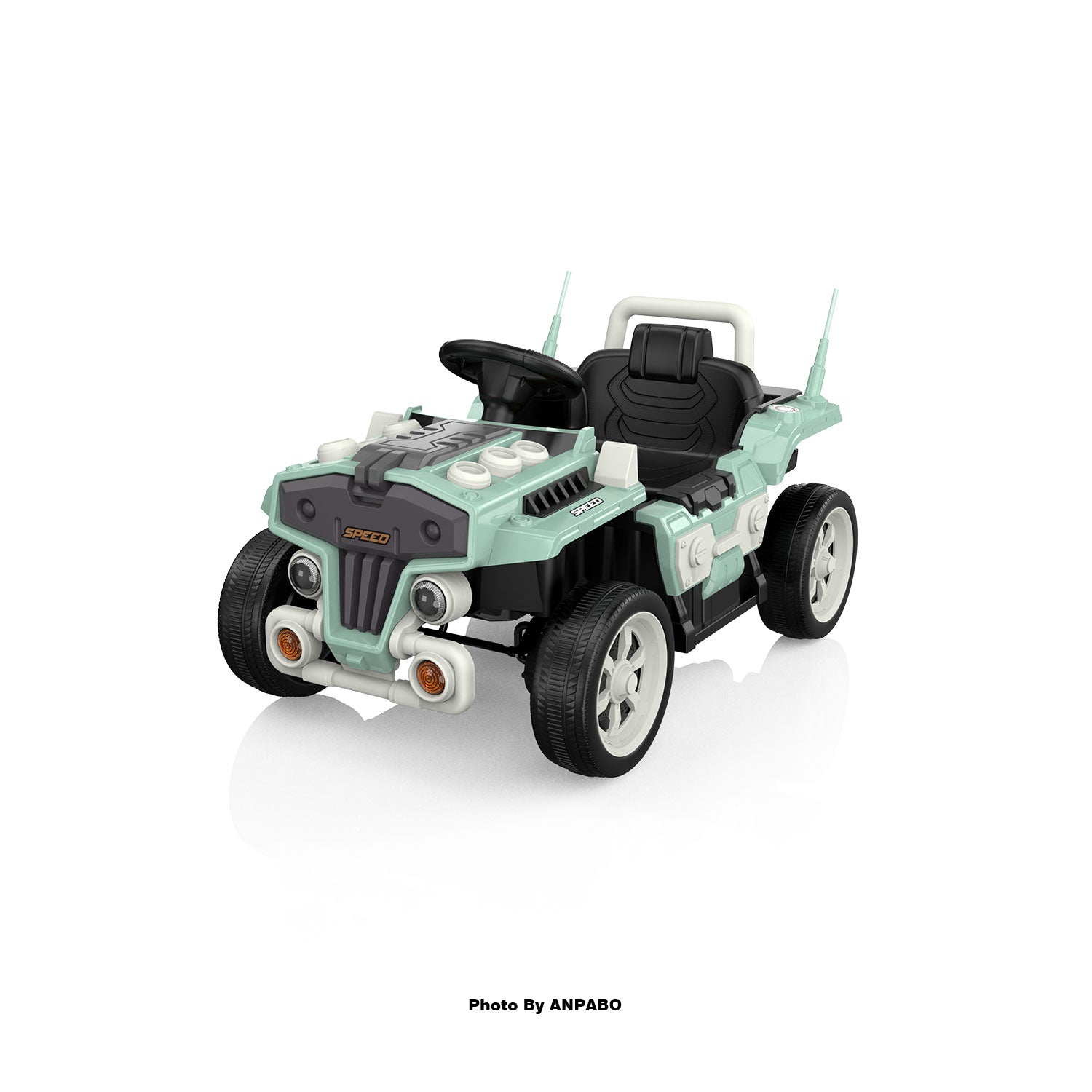 ANPABO Blue 12V Ride-On Car for Ages 2-5 RC, Music, Safety Features-green