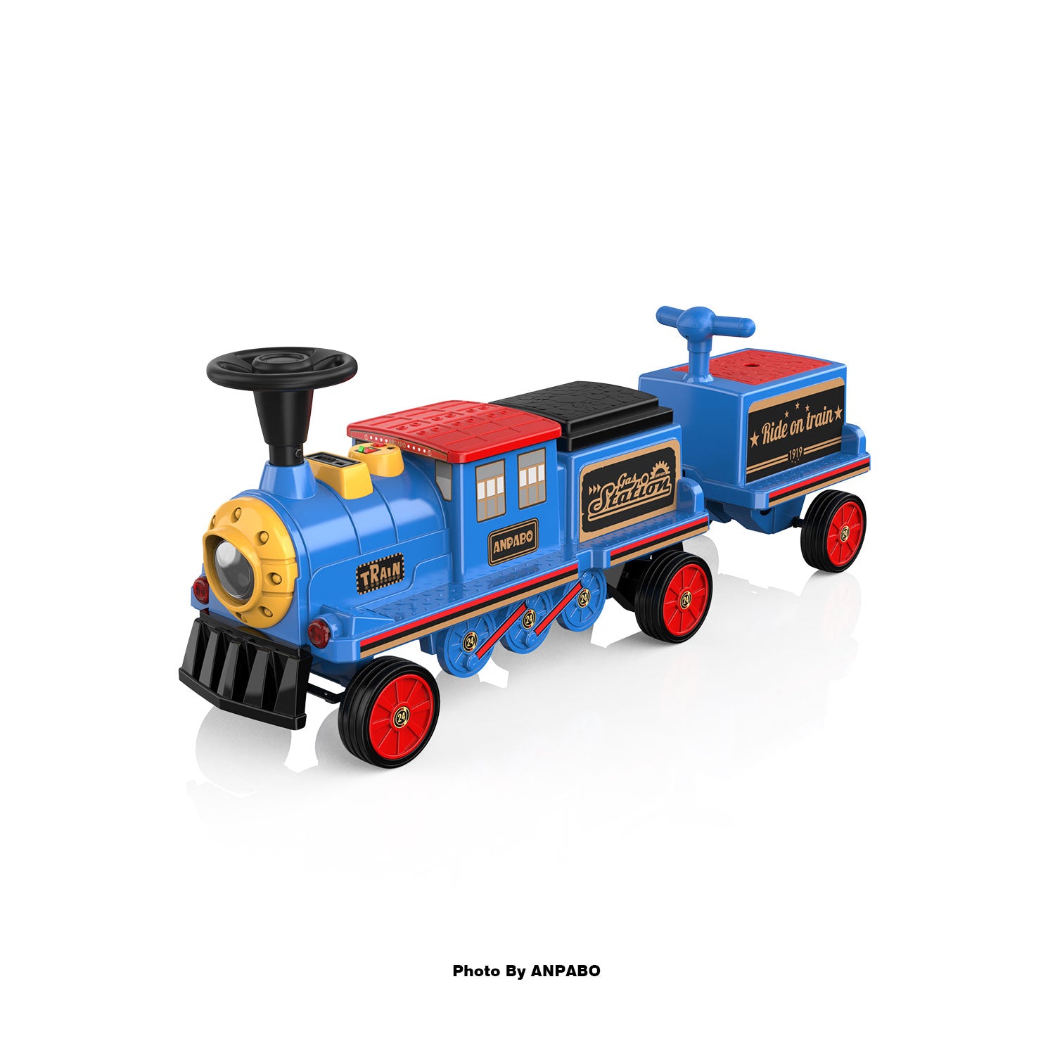 ANPABO 12V Trackless Ride-On Train Set: Whistle, Light, & Storage-blue