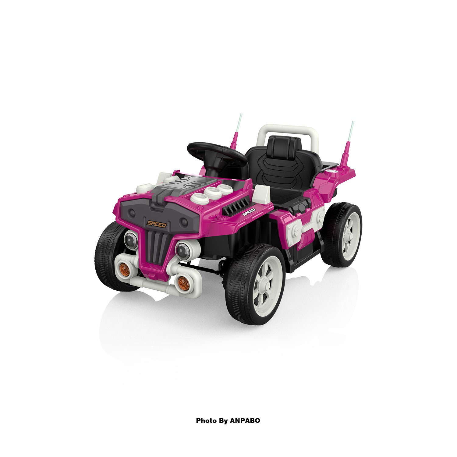 ANPABO Blue 12V Ride-On Car for Ages 2-5 RC, Music, Safety Features-rose red