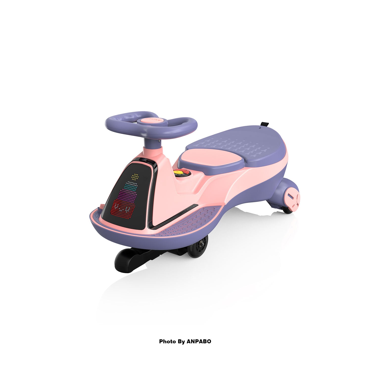 ANPABO 12V Electric Wiggle Car for Kids with LED Screen-Lights & Music-pink