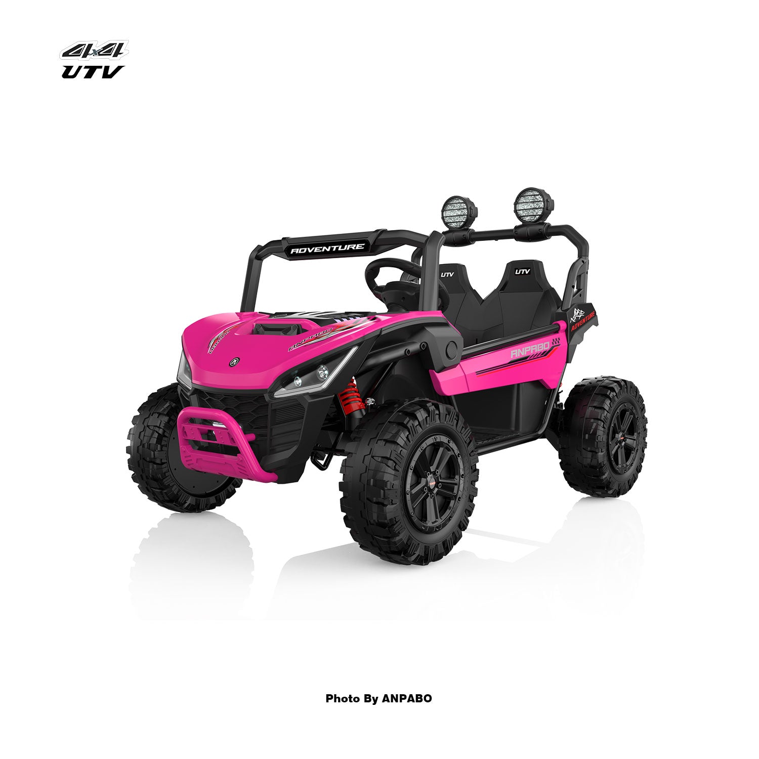 24V APBODirect Terrain Ride-On Buggy-UTV with Remote-Rose Red
