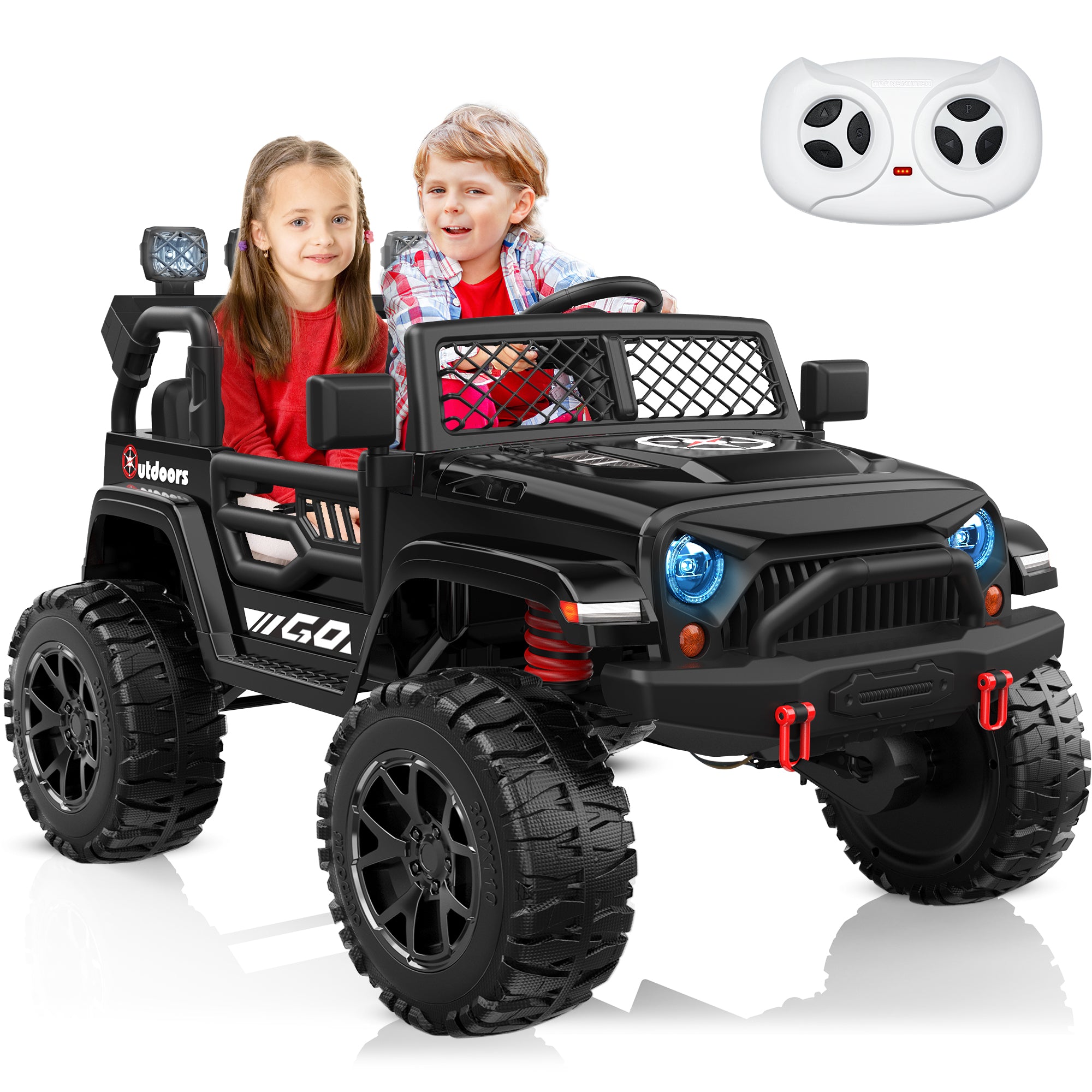 ANPABO 24 Volt 4WD Truck Two Seater With Parent Remote Control And Bluetooth Music Player 3-8 Years Old