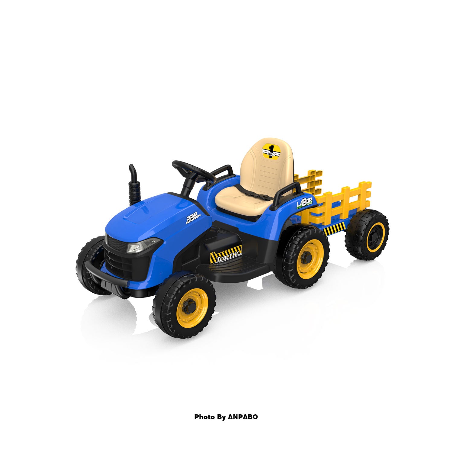 ANPABO 24V Kids Ride-On Tractor with Trailer-blue