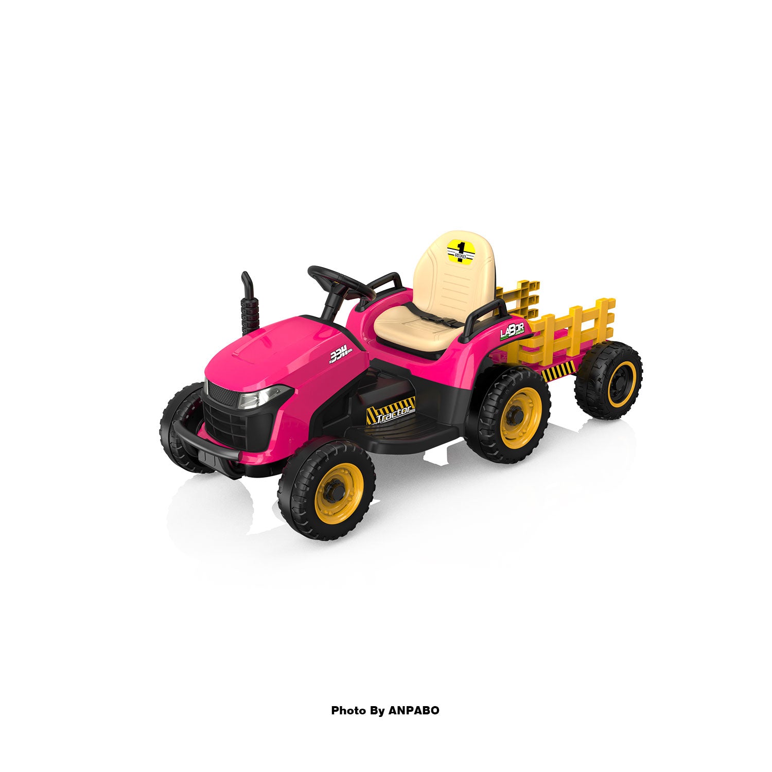 ANPABO 24V Kids Ride-On Tractor with Trailer-rose red