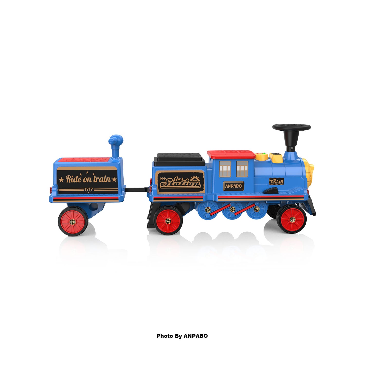 ANPABO 12V Trackless Ride-On Train Set: Whistle, Light, & Storage-blue