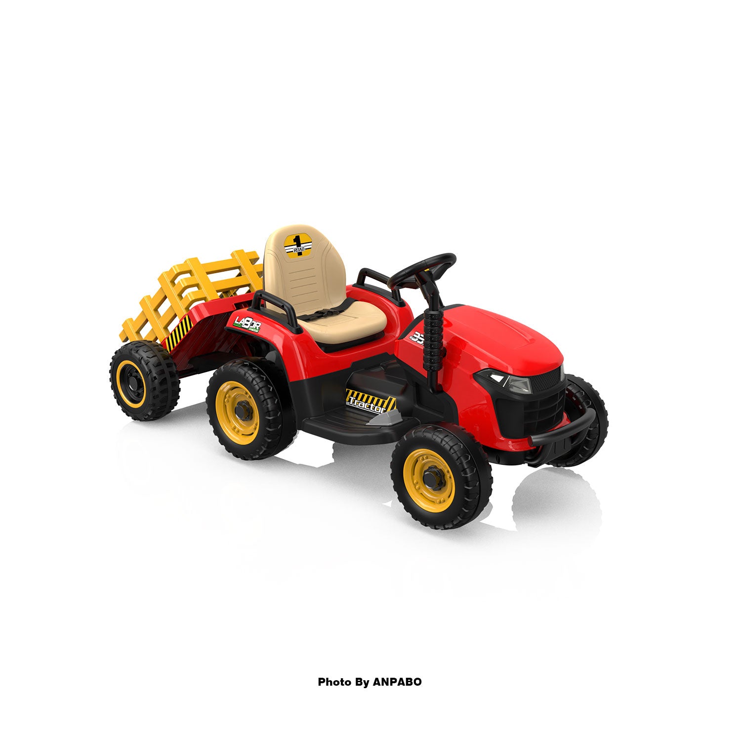 ANPABO 24V Kids Ride-On Tractor with Trailer-red