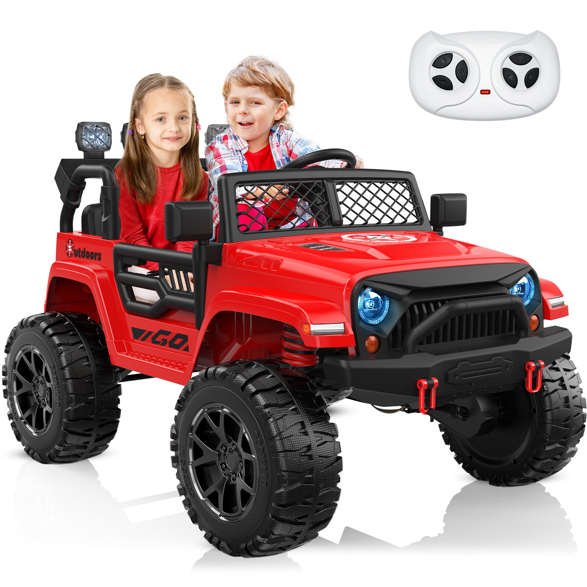 ANPABO 24 Volt 4WD Truck Two Seater With Parent Remote Control And Bluetooth Music Player 3-8 Years Old