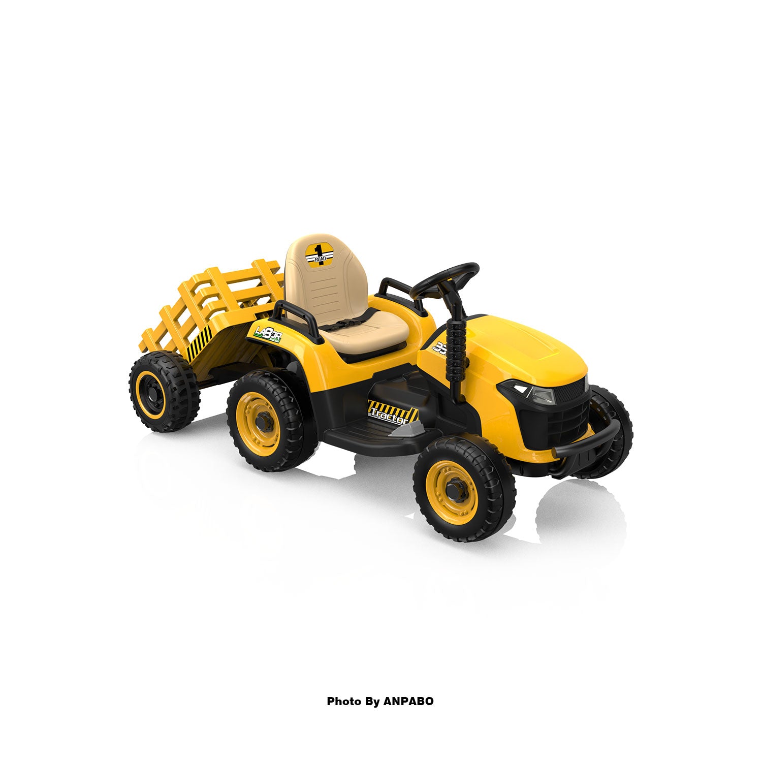ANPABO 24V Kids Ride-On Tractor with Trailer-yellow