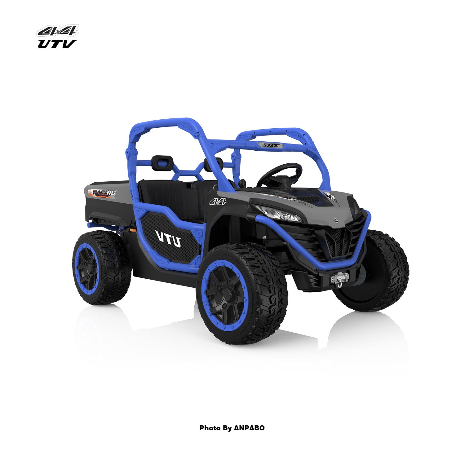 24V All-in-One Utility Ride-On: 4WD Dump Truck & Off-Road UTV with Remote (2-Seater)-blue