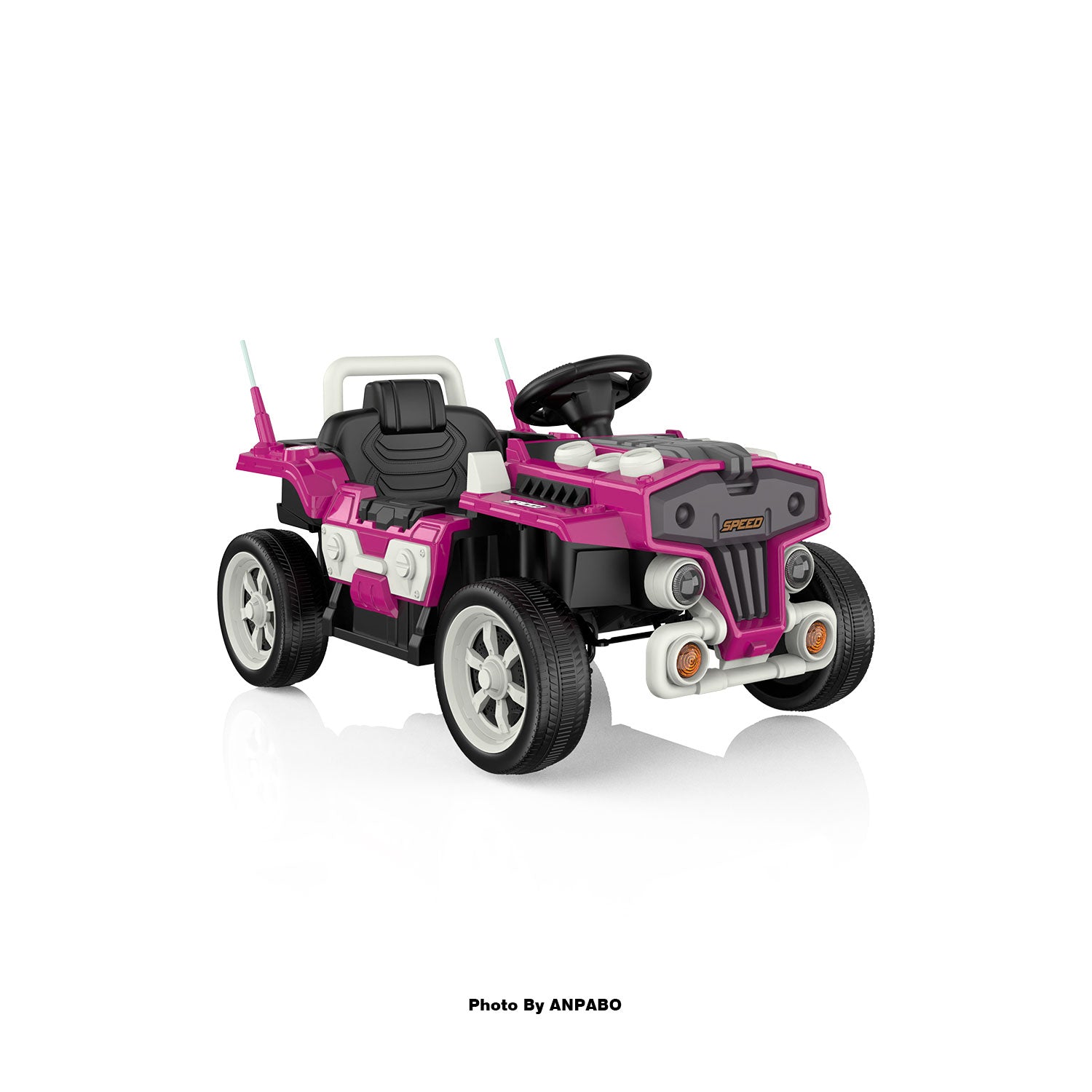 ANPABO Blue 12V Ride-On Car for Ages 2-5 RC, Music, Safety Features-rose red