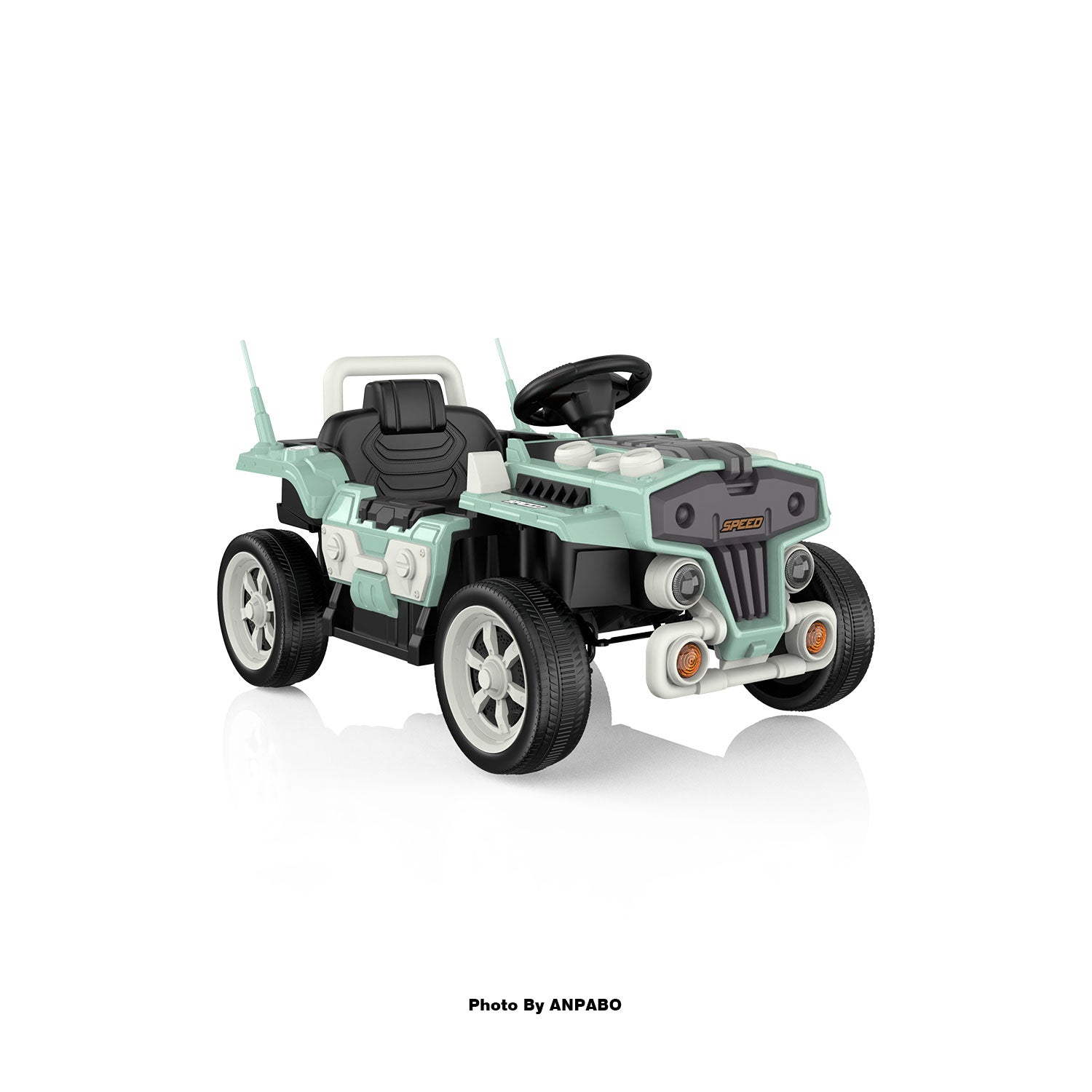 ANPABO Blue 12V Ride-On Car for Ages 2-5 RC, Music, Safety Features-green