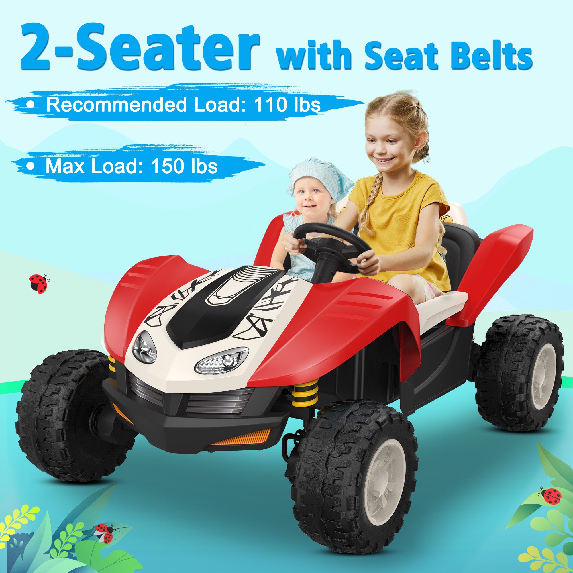 ANPABO 24 Volt 4WD Truck Two Seater With Parent Remote Control And Bluetooth Music Player 3-12+ Years Old