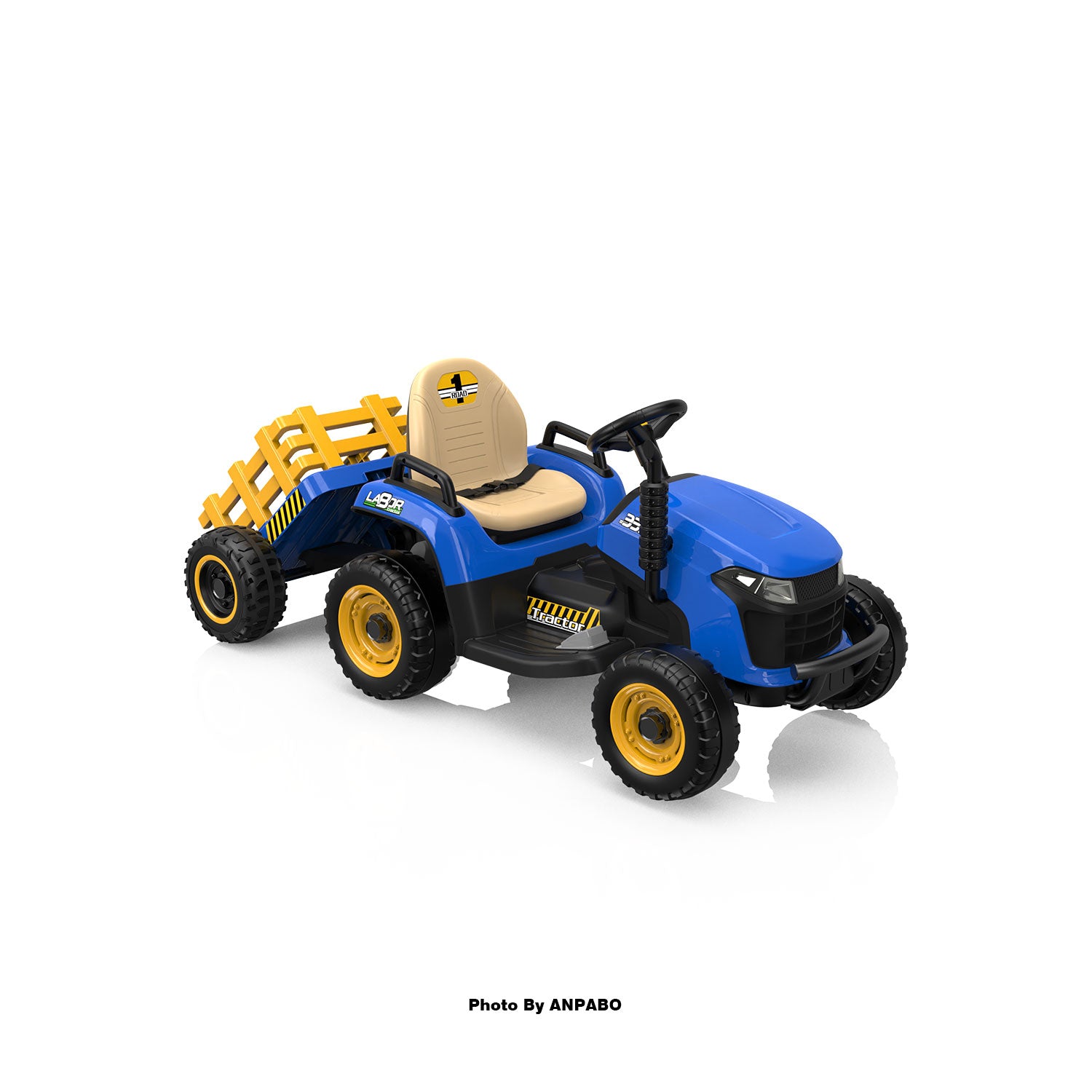 ANPABO 24V Kids Ride-On Tractor with Trailer-blue
