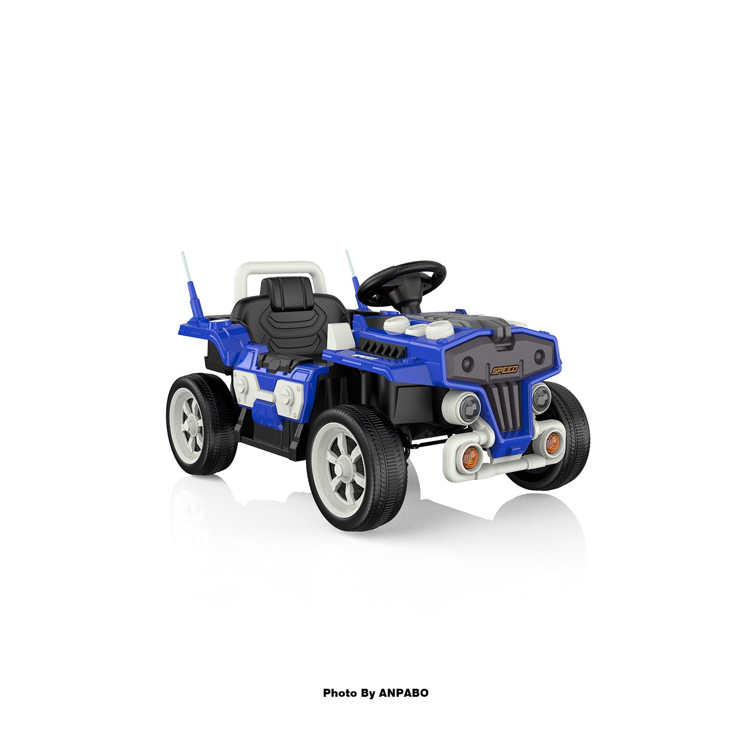 ANPABO Blue 12V Ride-On Car for Ages 2-5 RC, Music, Safety Features-blue