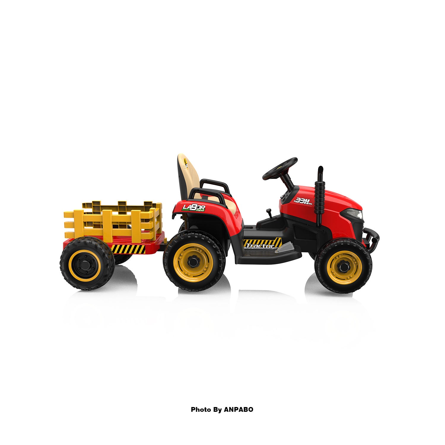 ANPABO 24V Kids Ride-On Tractor with Trailer-red