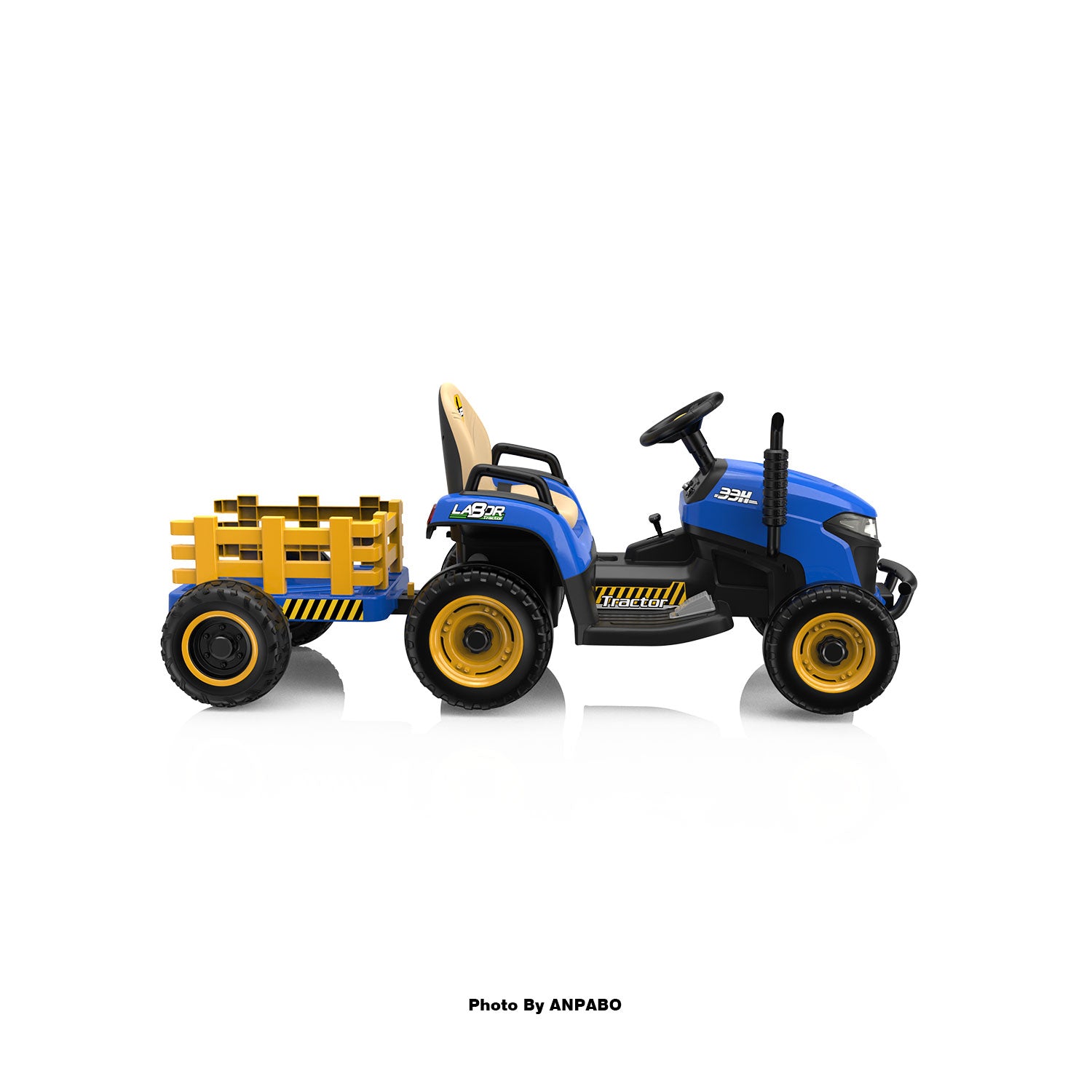 ANPABO 24V Kids Ride-On Tractor with Trailer-blue
