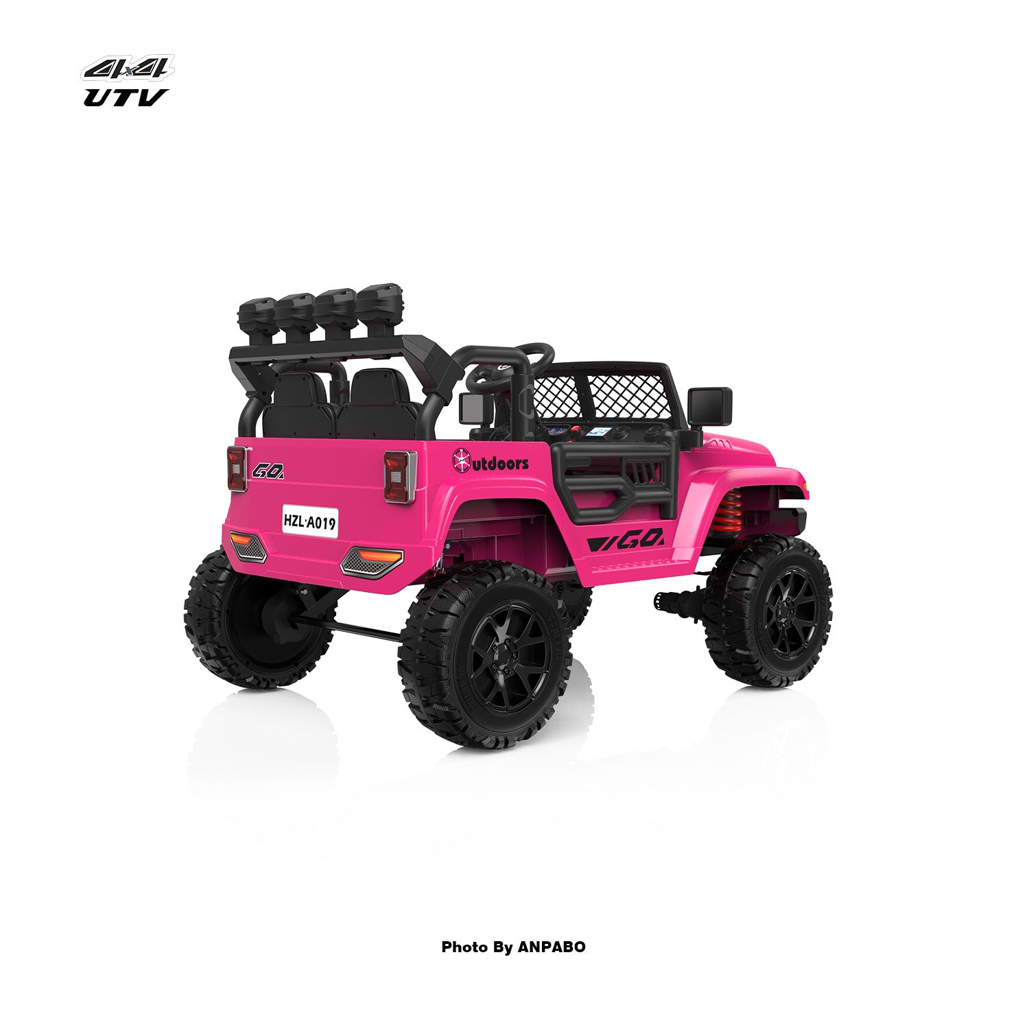 ANPABO 24V UTV Two Seater Jeeps & Trucks With Remote/Bluetooth-rose red