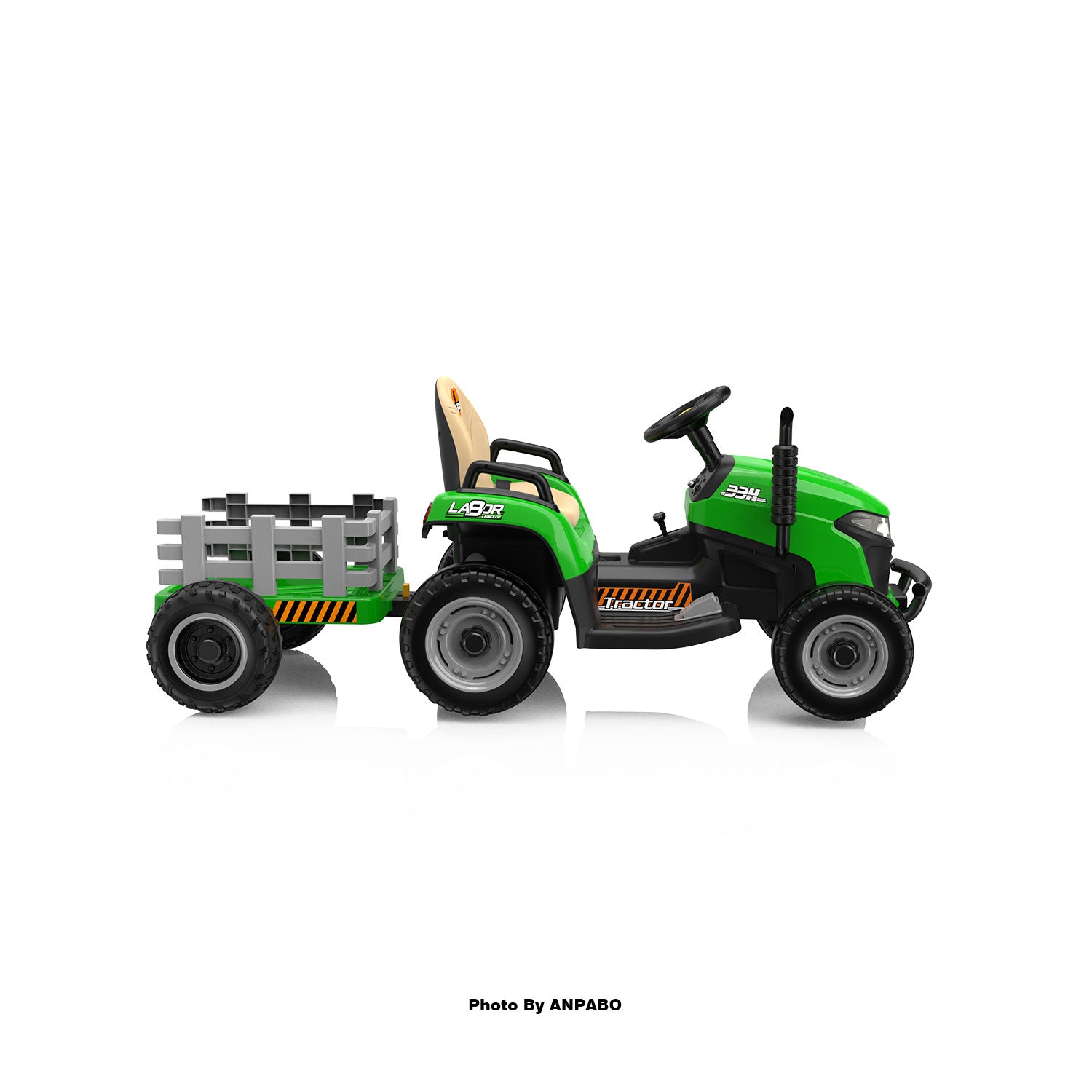 ANPABO 24V Kids Ride-On Tractor with Trailer-green