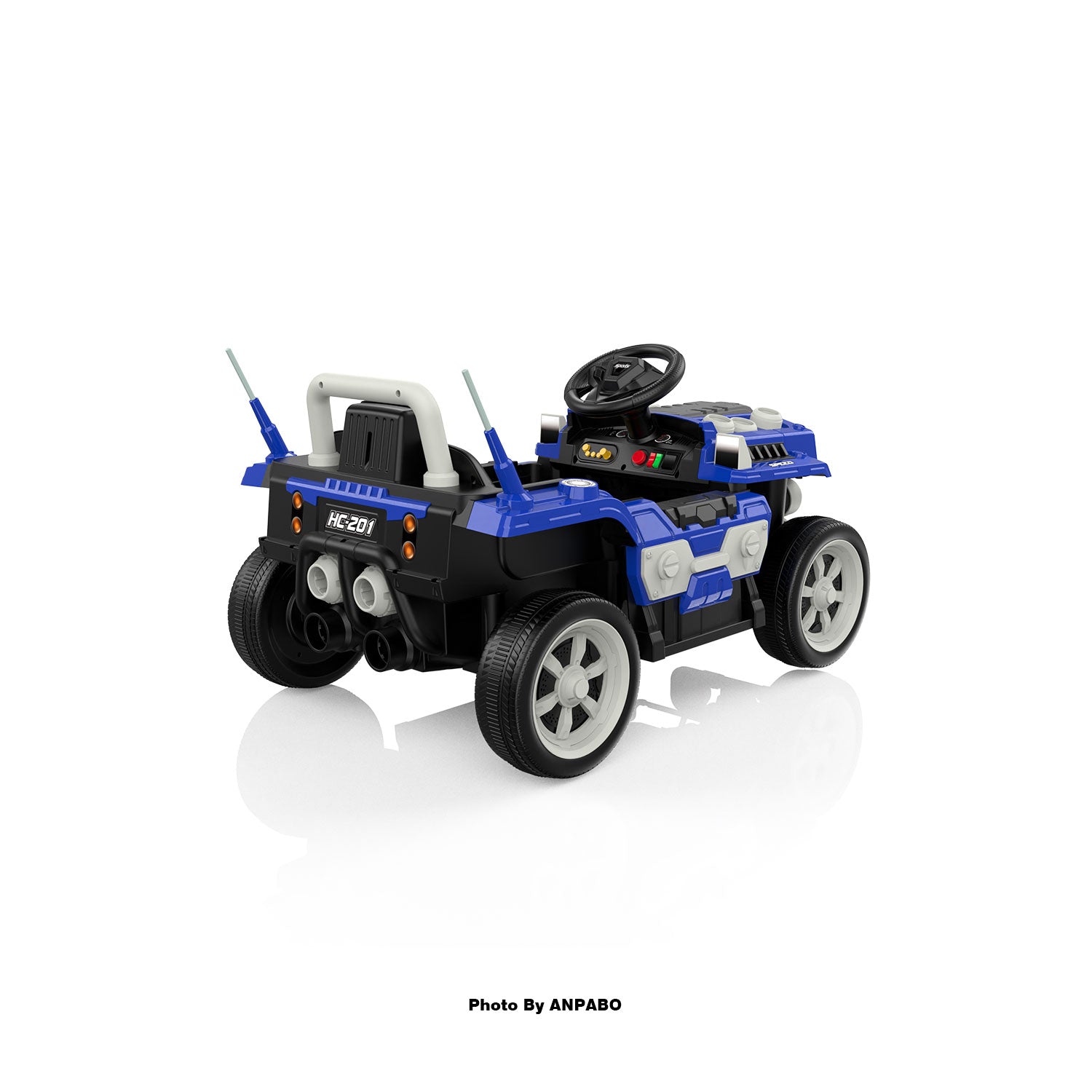 ANPABO Blue 12V Ride-On Car for Ages 2-5 RC, Music, Safety Features-blue