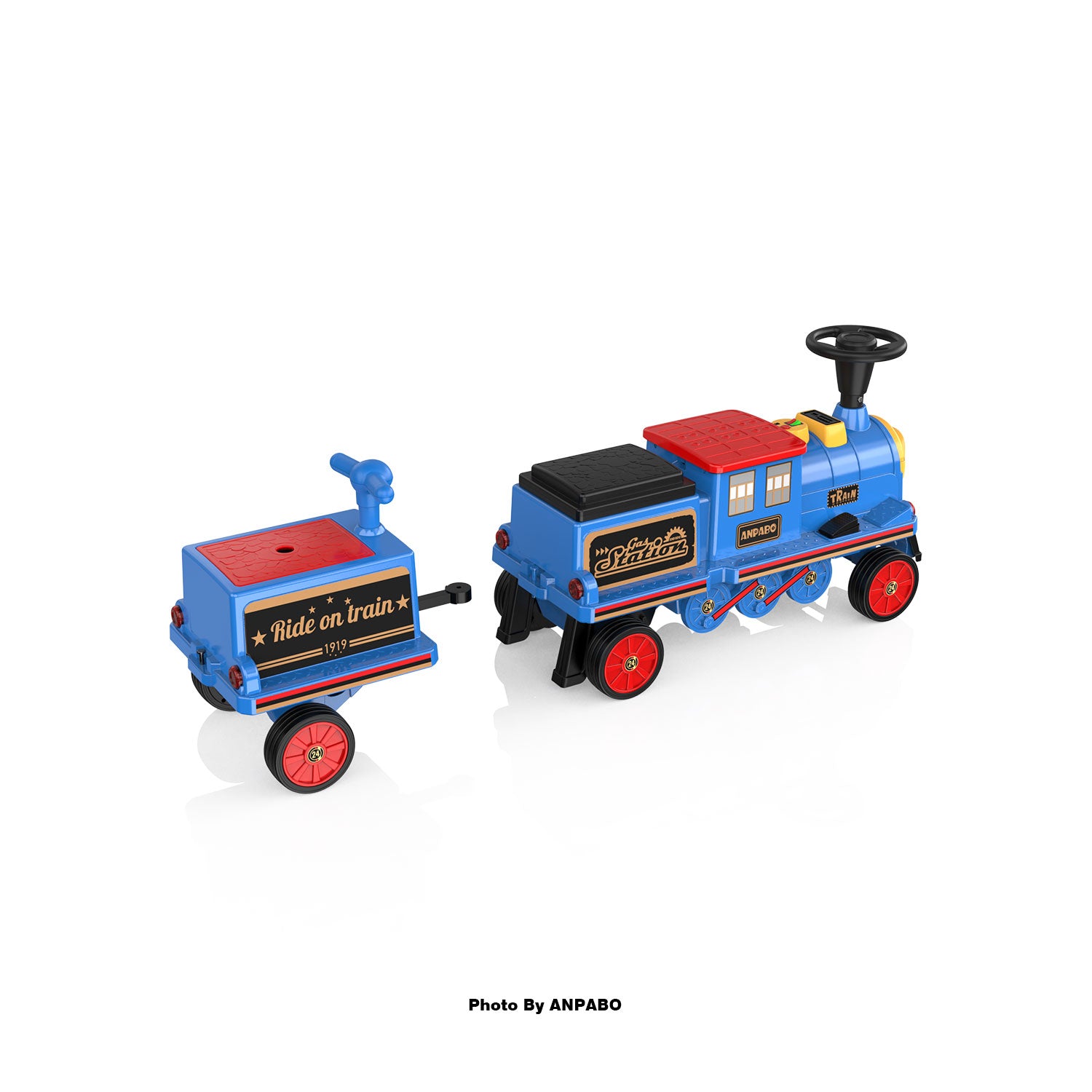 ANPABO 12V Trackless Ride-On Train Set: Whistle, Light, & Storage-blue