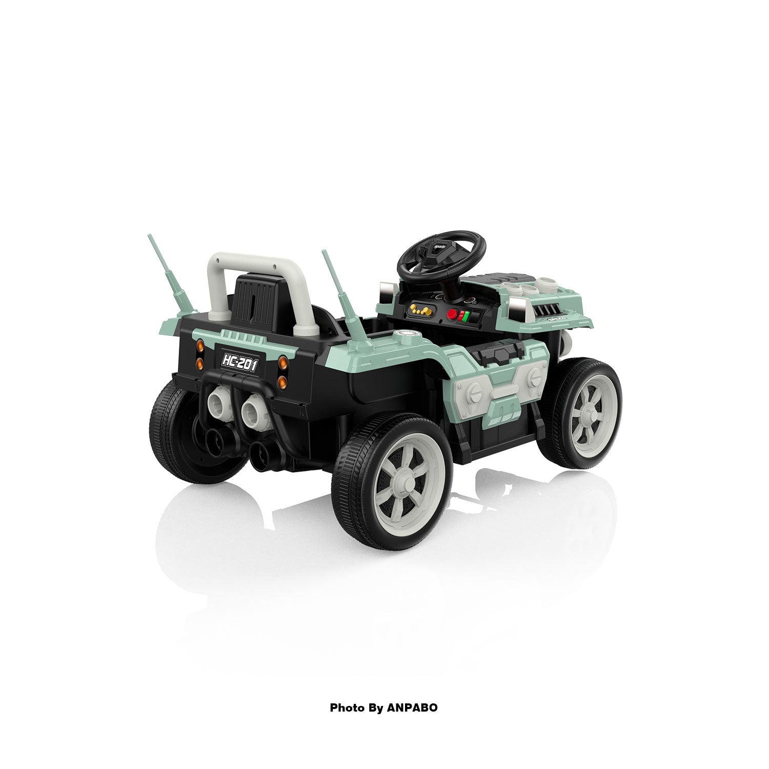 ANPABO Blue 12V Ride-On Car for Ages 2-5 RC, Music, Safety Features-green