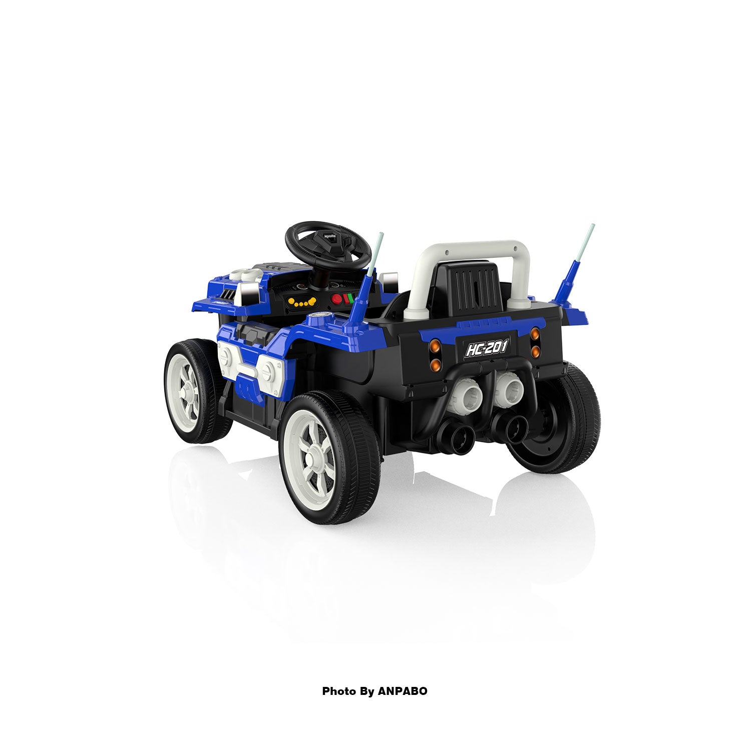 ANPABO Blue 12V Ride-On Car for Ages 2-5 RC, Music, Safety Features-blue