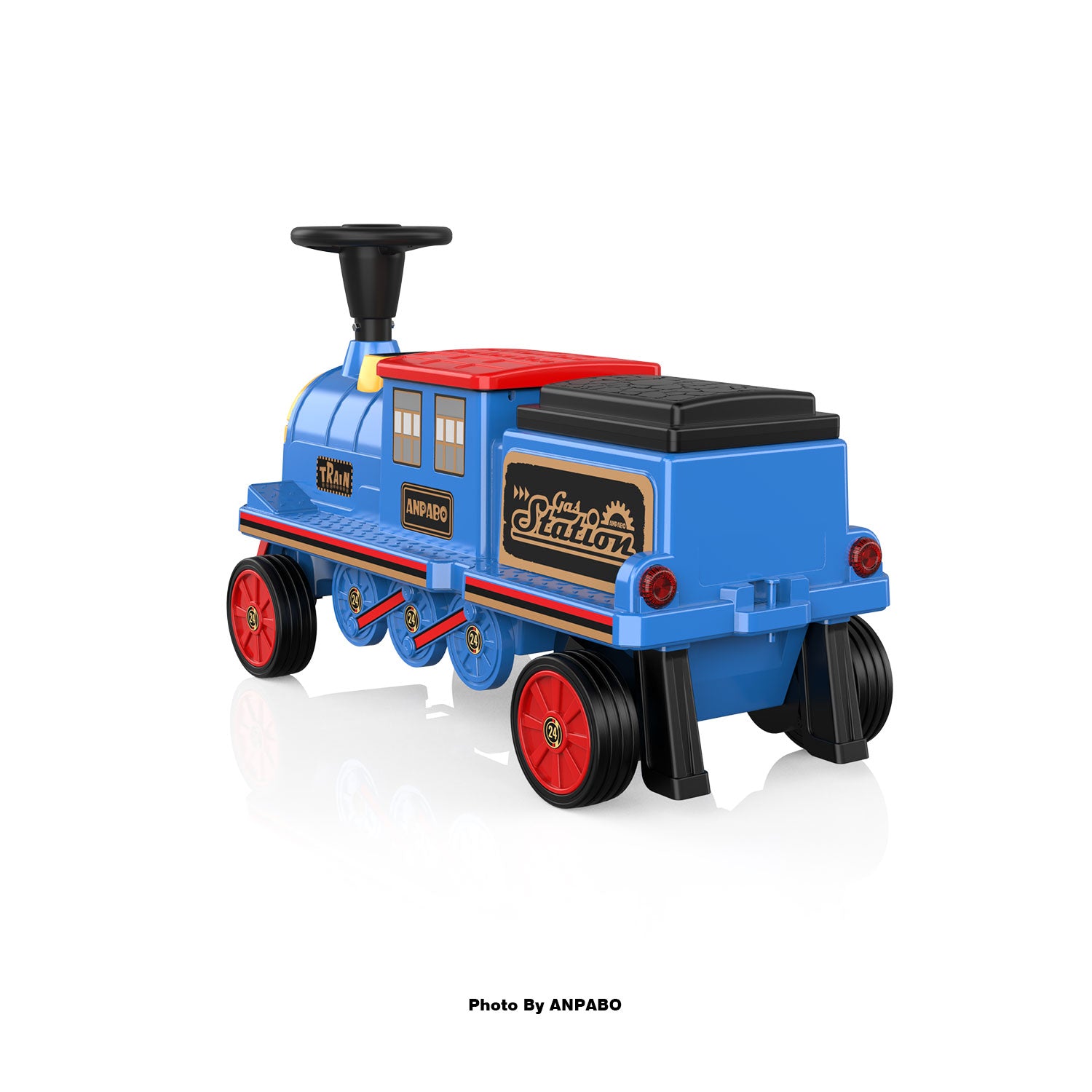 ANPABO 12V Kids Ride-On Train Locomotive–Trackless,2-Seater,Rubber Tires-blue