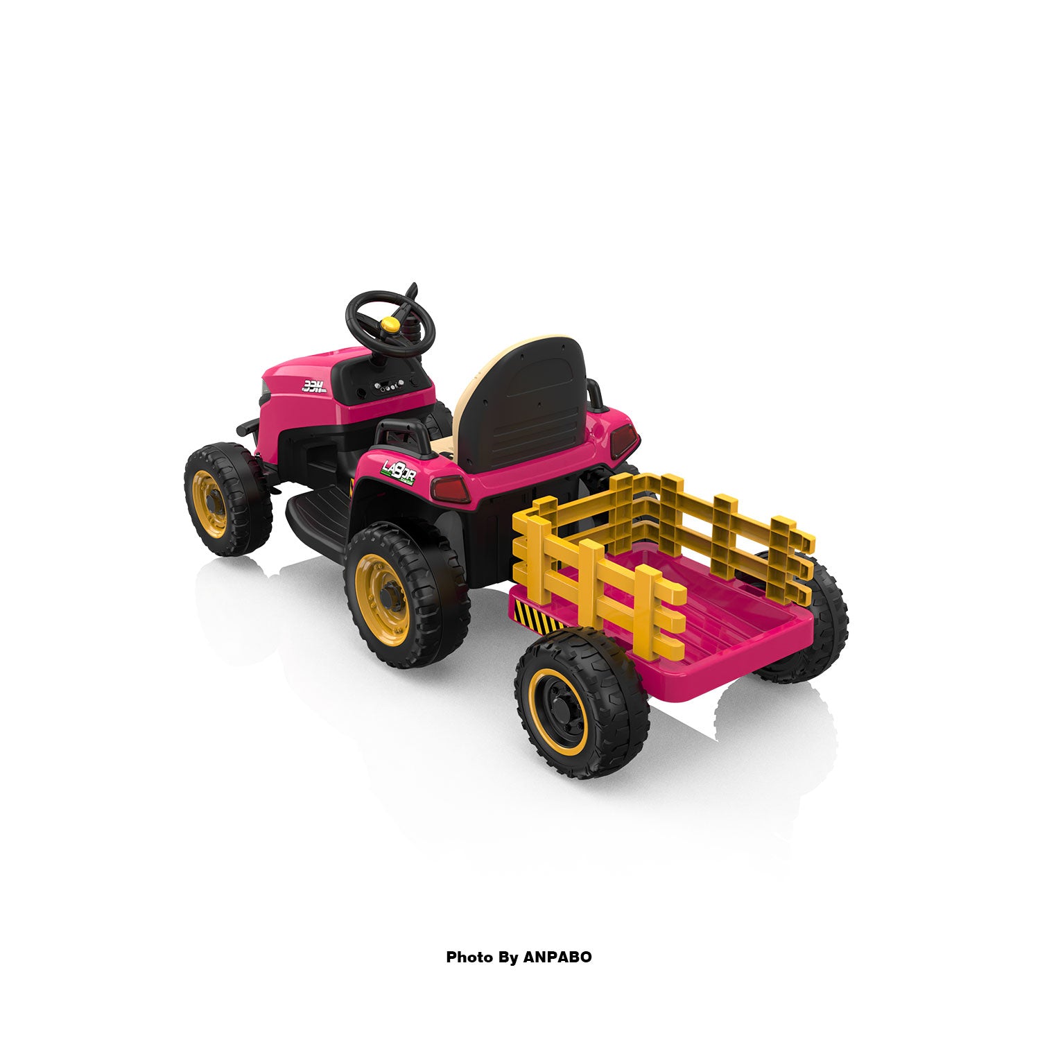ANPABO 24V Kids Ride-On Tractor with Trailer-rose red