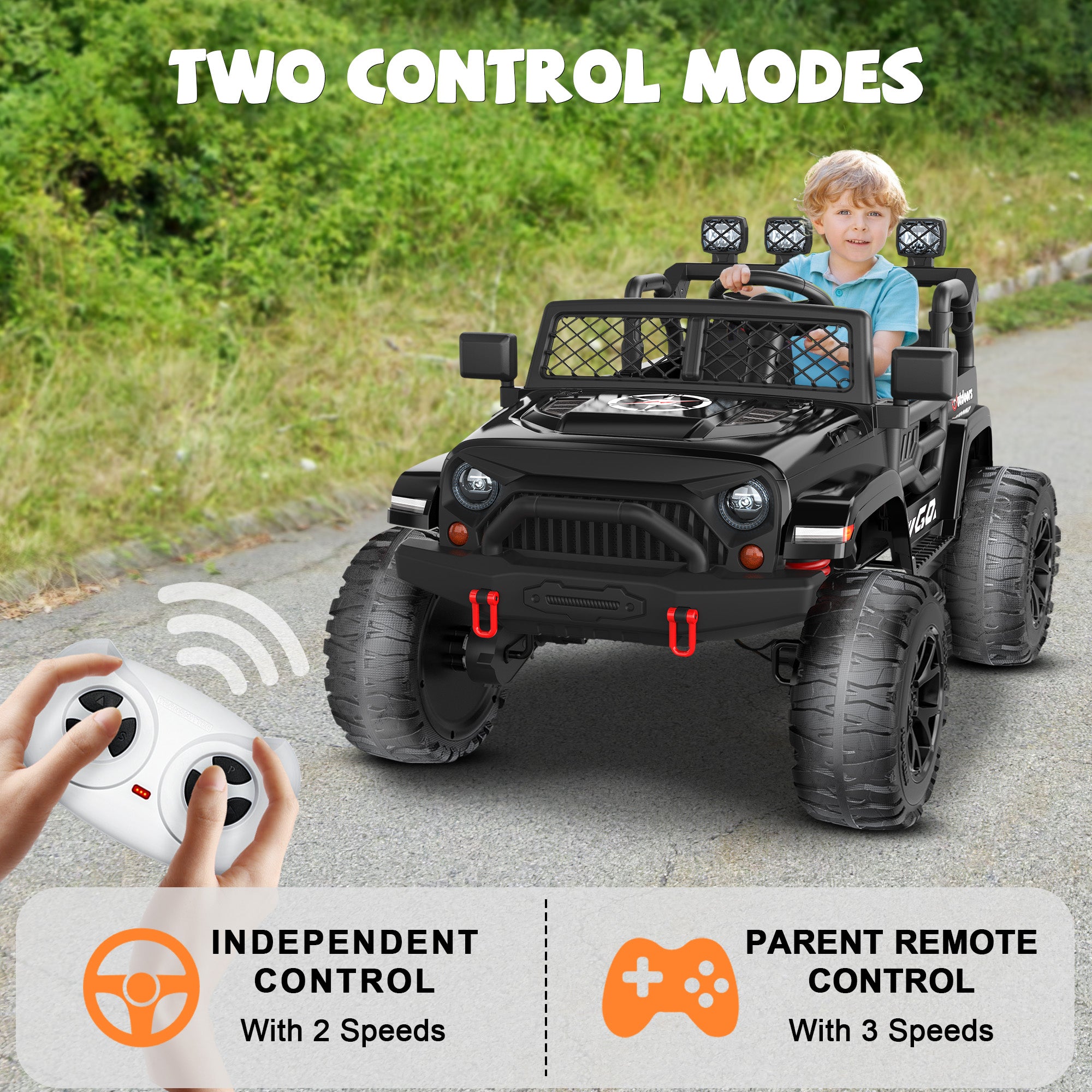 ANPABO 24 Volt 4WD Truck Two Seater With Parent Remote Control And Bluetooth Music Player 3-8 Years Old