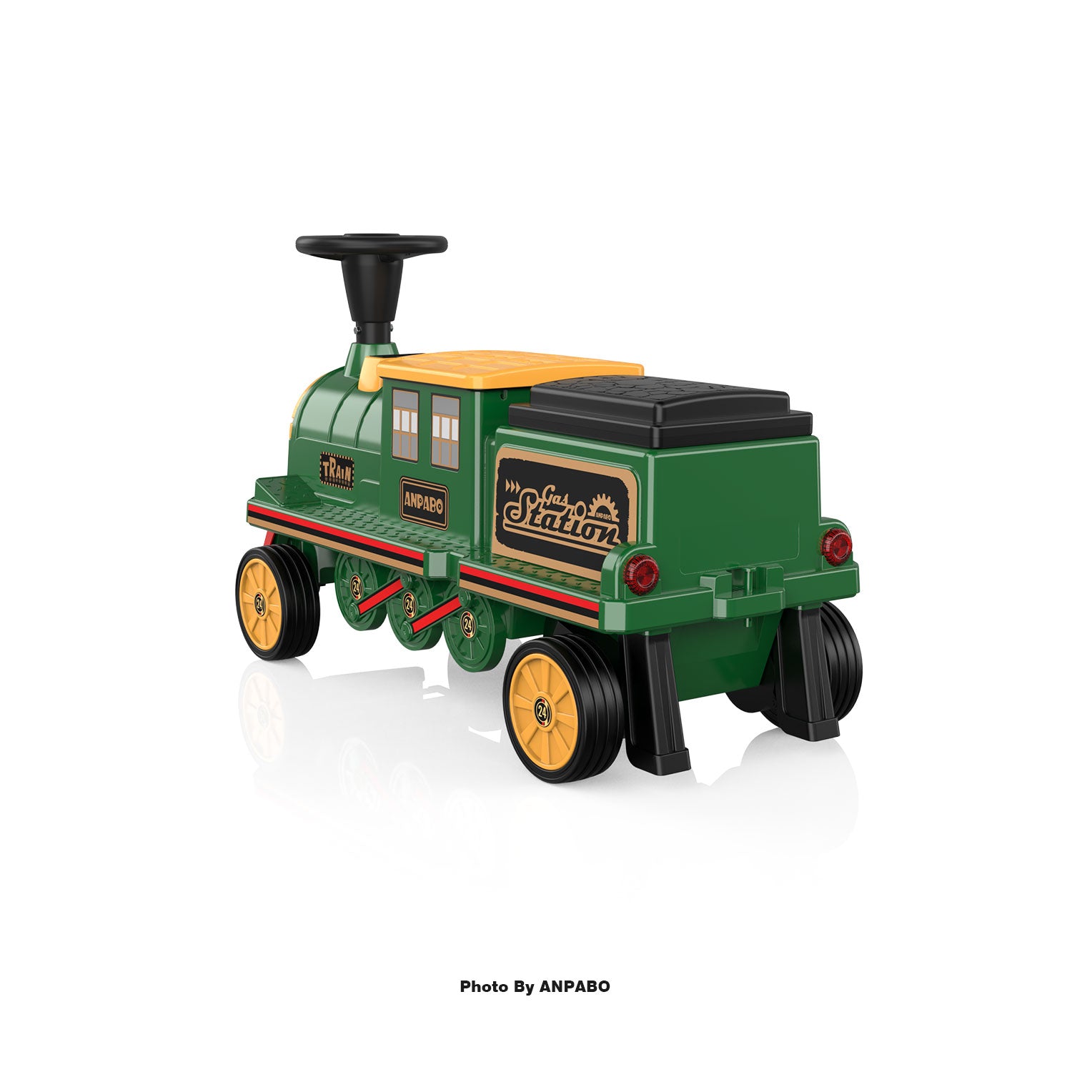 ANPABO 12V Kids Ride-On Train Locomotive–Trackless,2-Seater,Rubber Tires-green