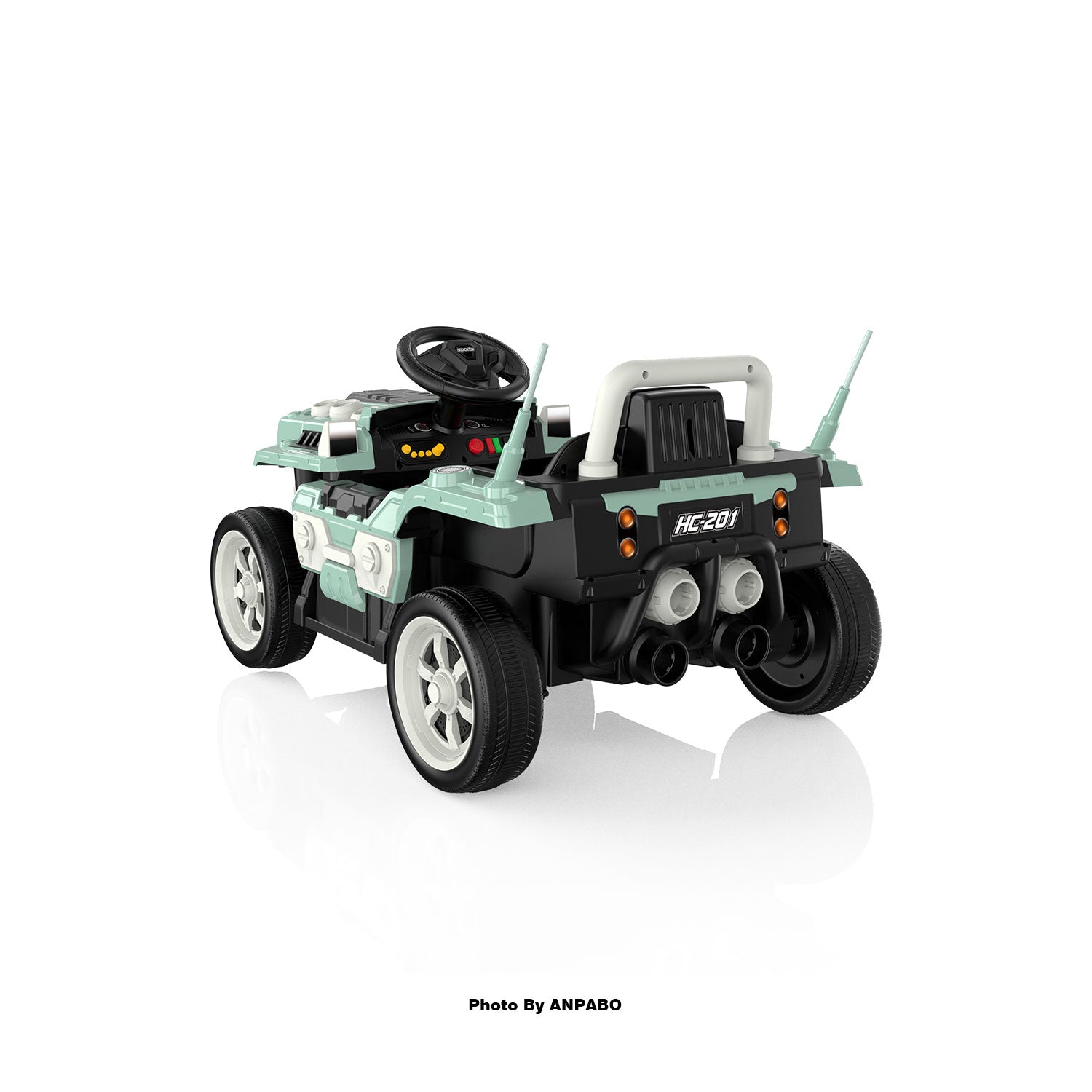 ANPABO Blue 12V Ride-On Car for Ages 2-5 RC, Music, Safety Features-green