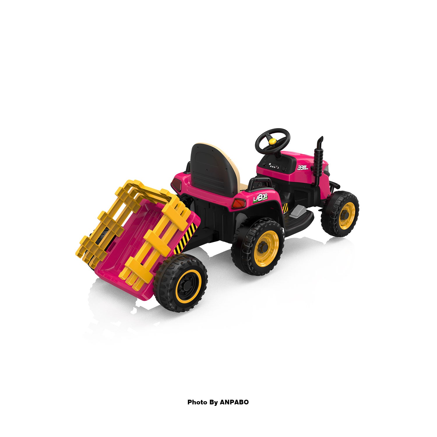 ANPABO 24V Kids Ride-On Tractor with Trailer-rose red