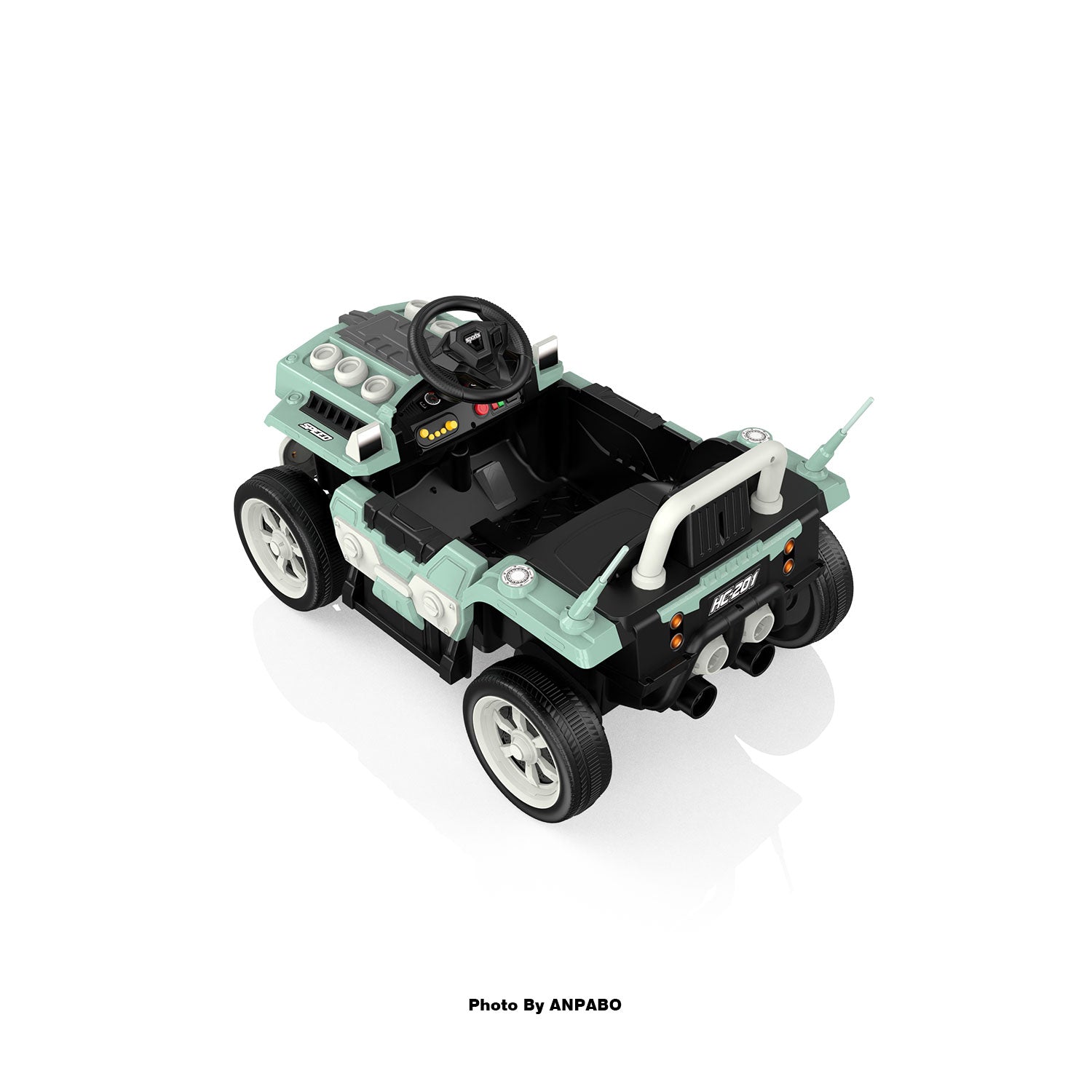 ANPABO Blue 12V Ride-On Car for Ages 2-5 RC, Music, Safety Features-green