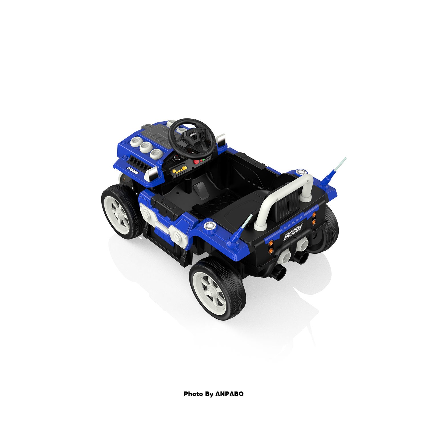 ANPABO Blue 12V Ride-On Car for Ages 2-5 RC, Music, Safety Features-blue