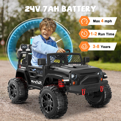 ANPABO 24 Volt 4WD Truck Two Seater With Parent Remote Control And Bluetooth Music Player 3-8 Years Old