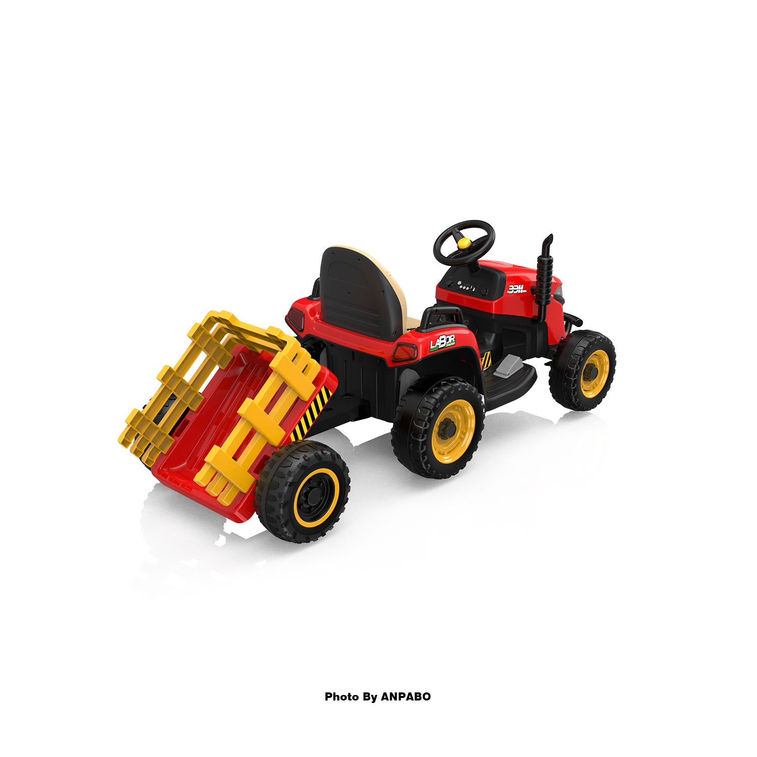 ANPABO 24V Kids Ride-On Tractor with Trailer-red
