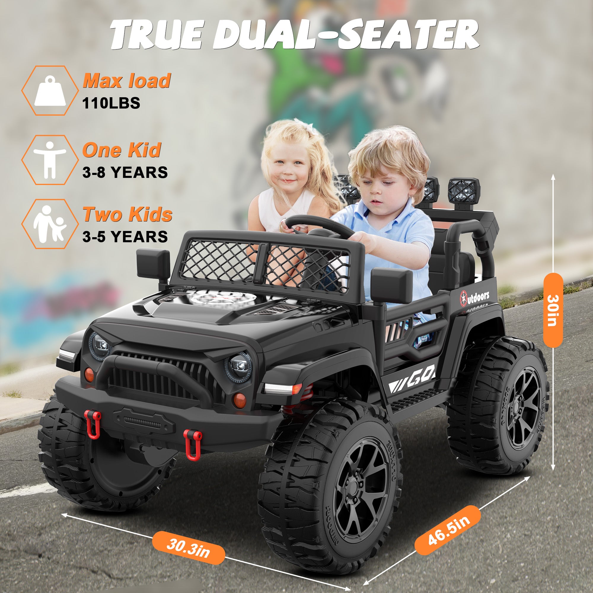 ANPABO 24 Volt 4WD Truck Two Seater With Parent Remote Control And Bluetooth Music Player 3-8 Years Old