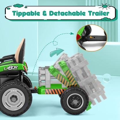 ANPABO 12V Tractor With Remote/Bluetooth, Titleable Trailer Included