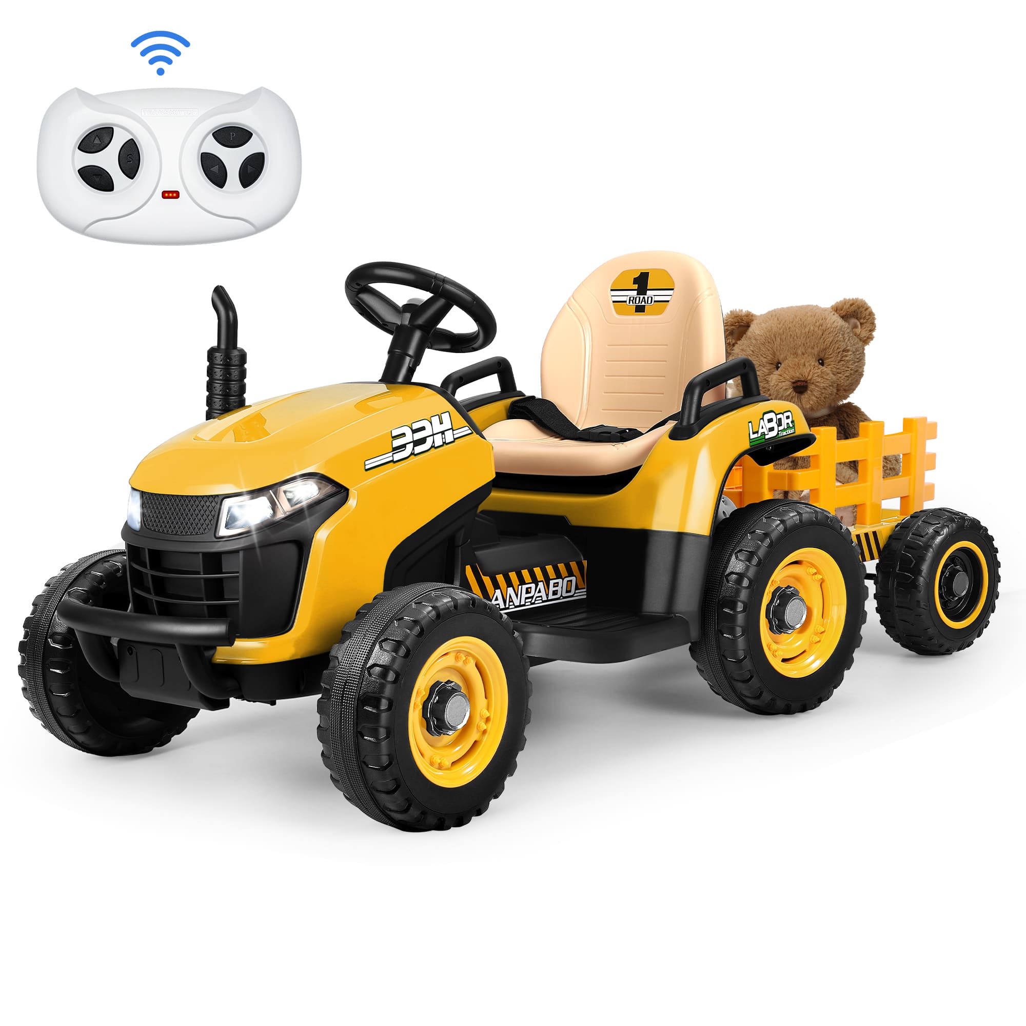 ANPABO 24V Tractor With Remote/Bluetooth, Titleable Trailer Included