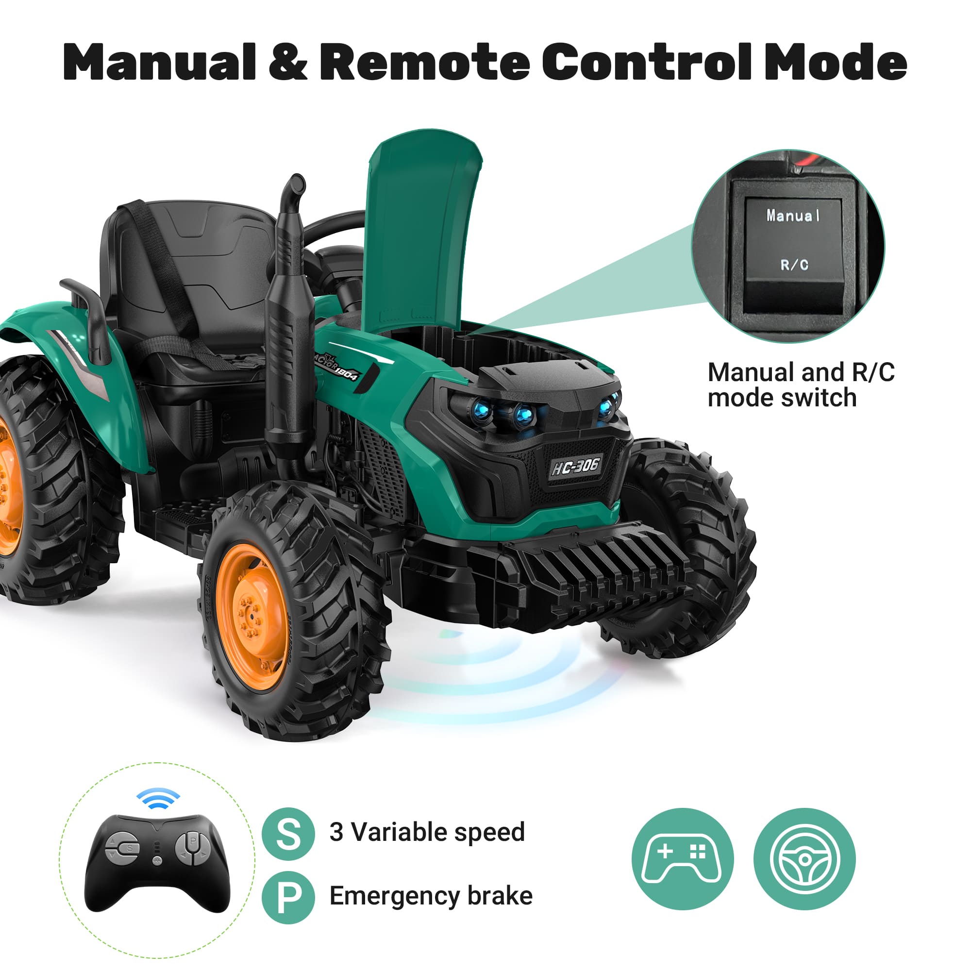 ANPABO 24V Tractor With Remote/Bluetooth-Option dump bed