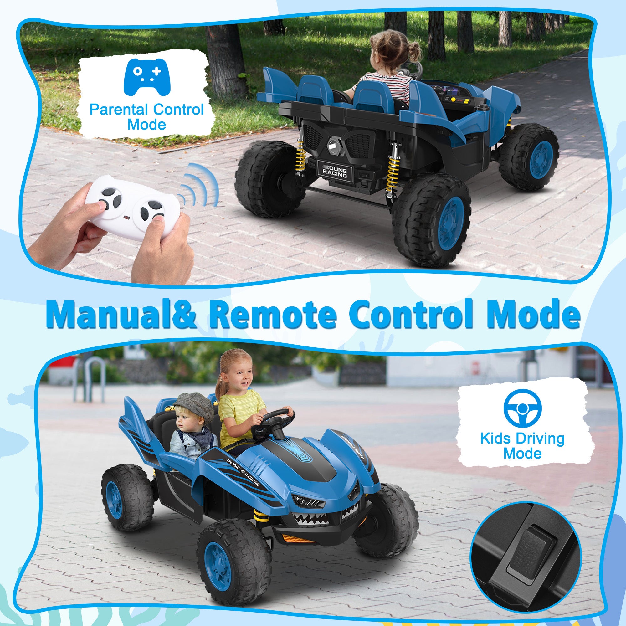 ANPABO 24 Volt 4WD UTV Two Seater With Parent Remote Control And Bluetooth Music Player 3-12+ Years Old