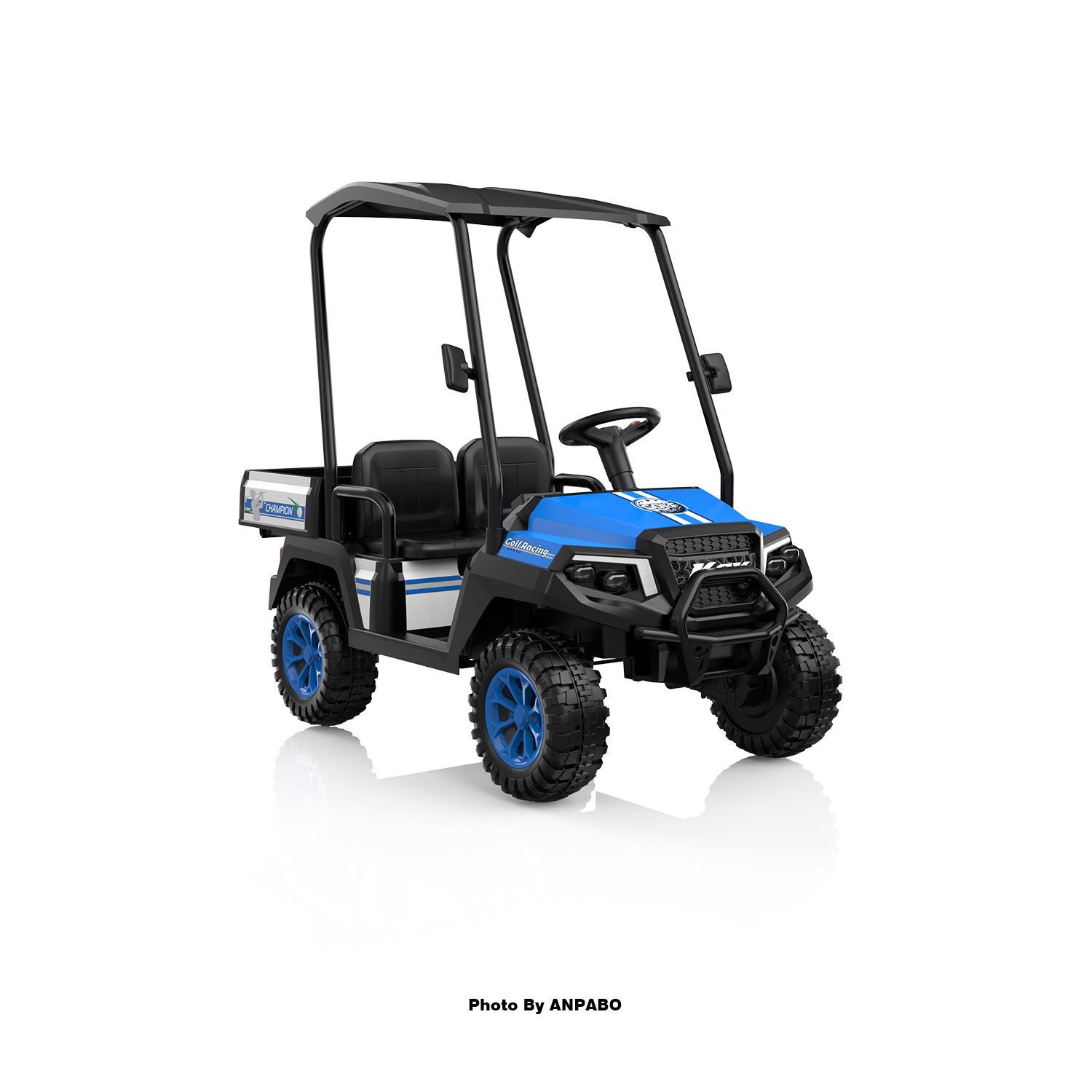 Kids 4WD Ride-On Golf Cart with Awning-blue