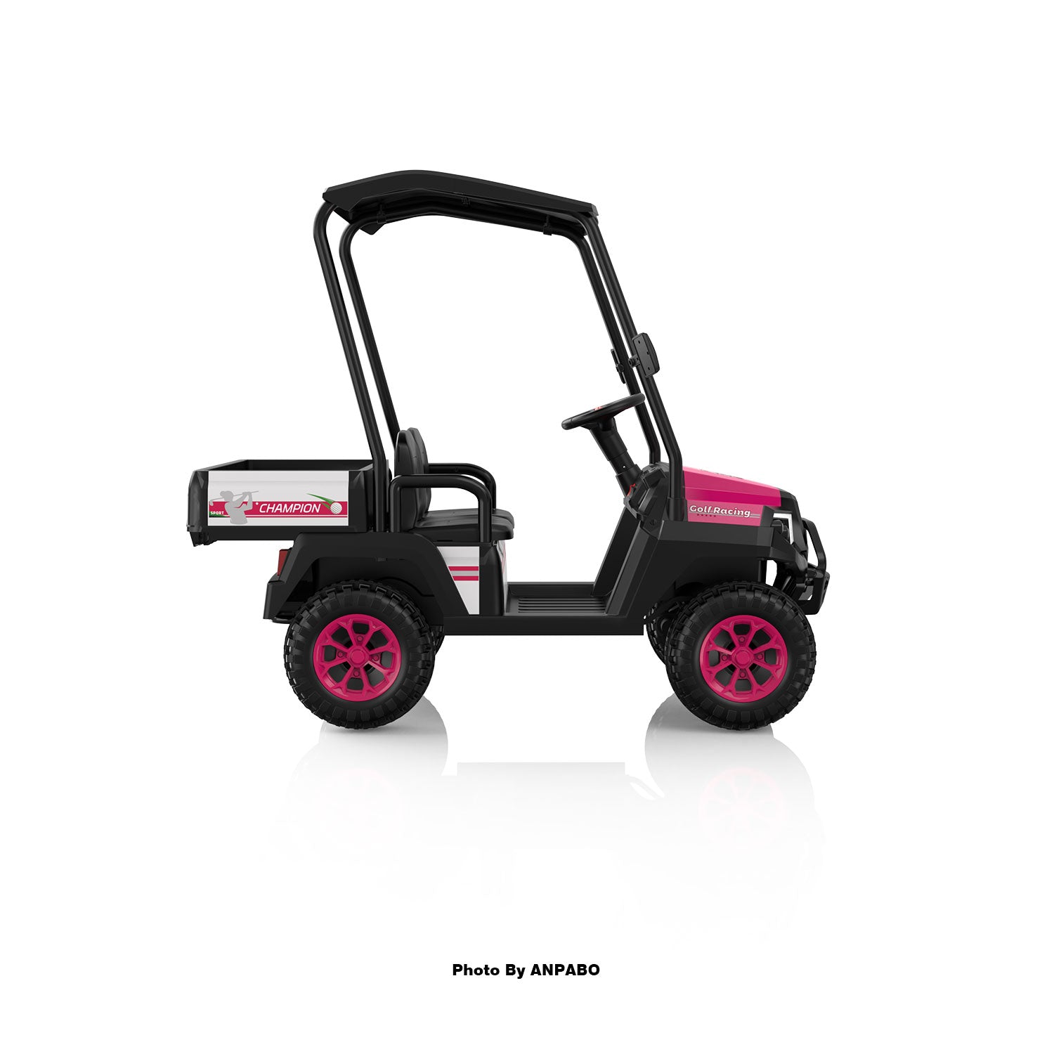 Kids 4WD Ride-On Golf Cart with Awning-rose red