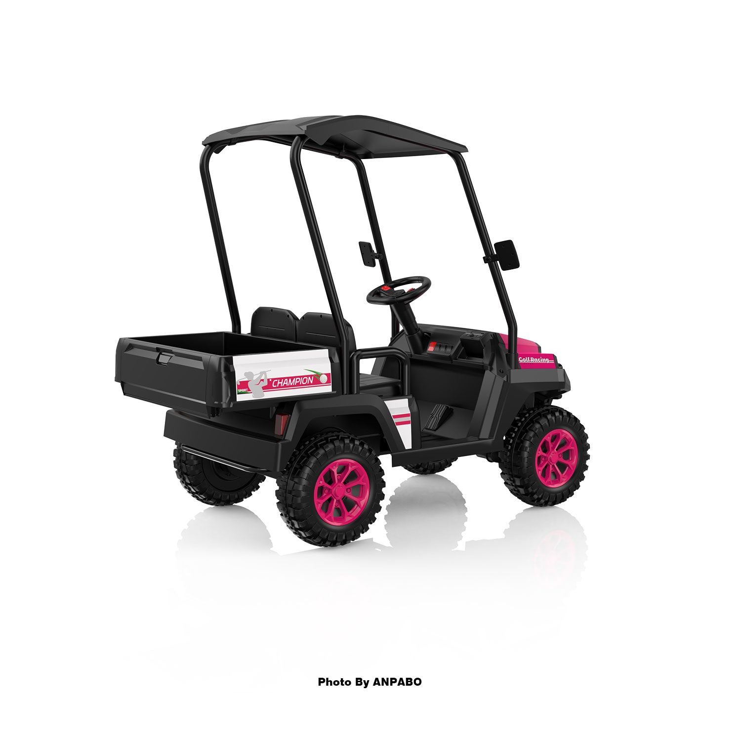 Kids 4WD Ride-On Golf Cart with Awning-rose red