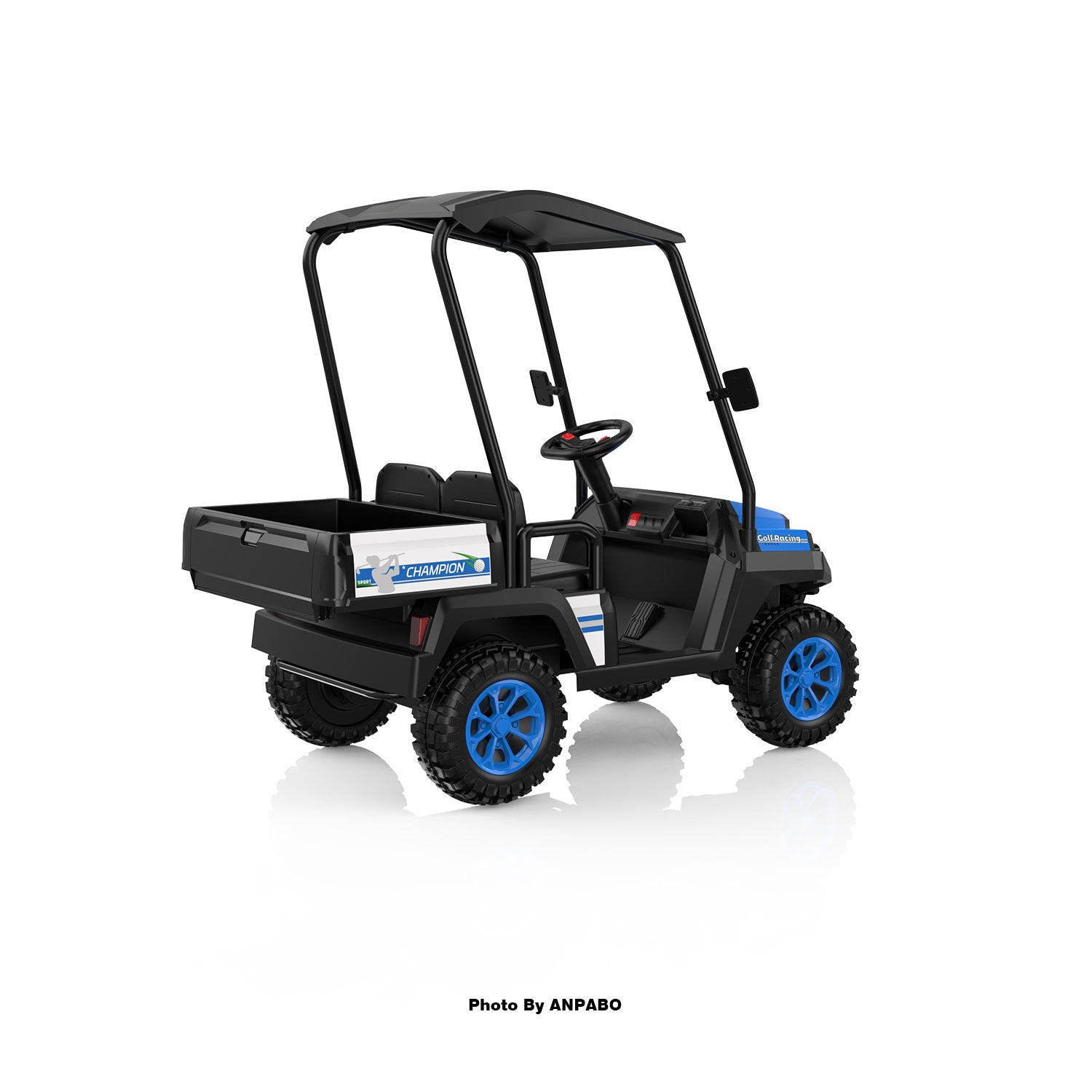 Kids 4WD Ride-On Golf Cart with Awning-blue