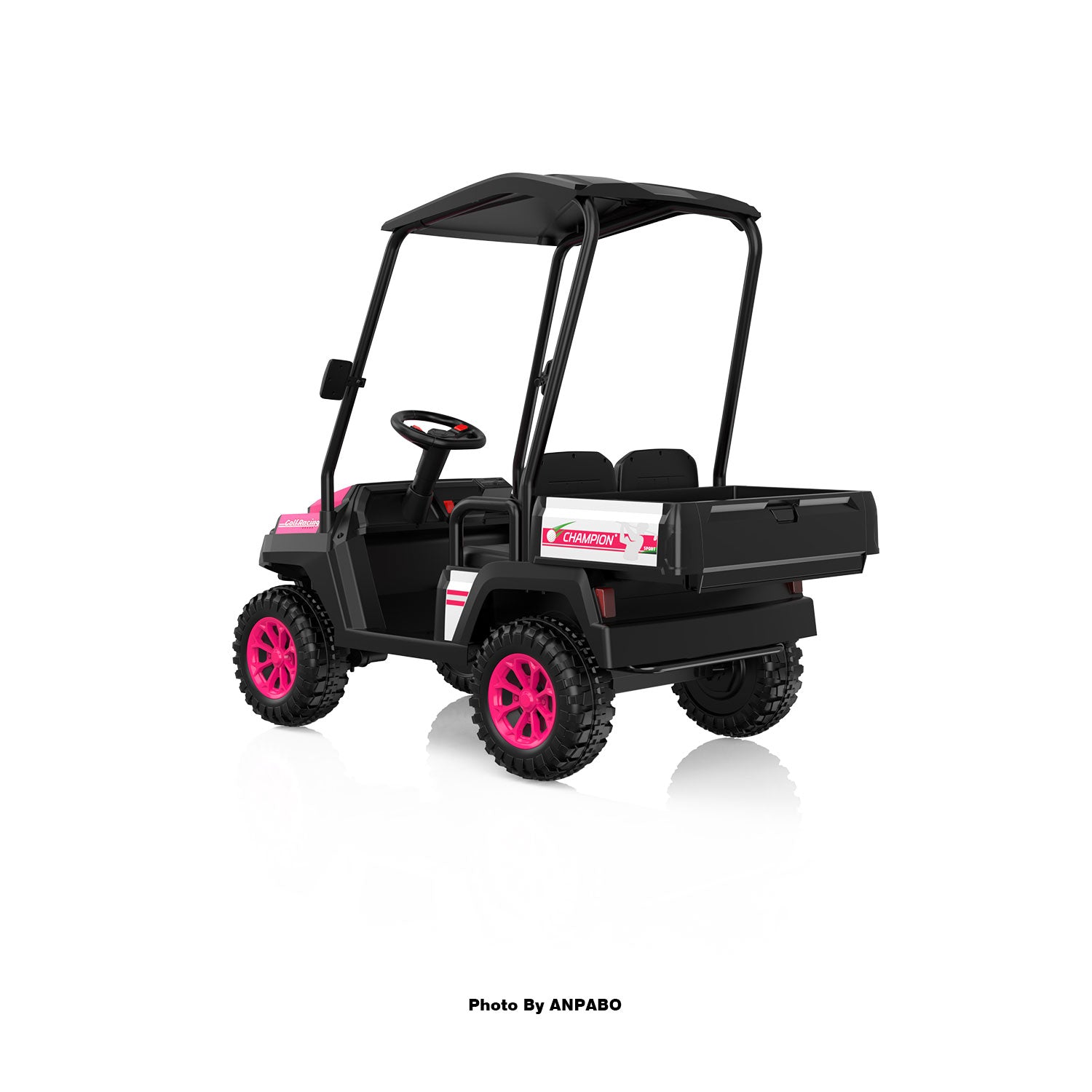 Kids 4WD Ride-On Golf Cart with Awning-rose red