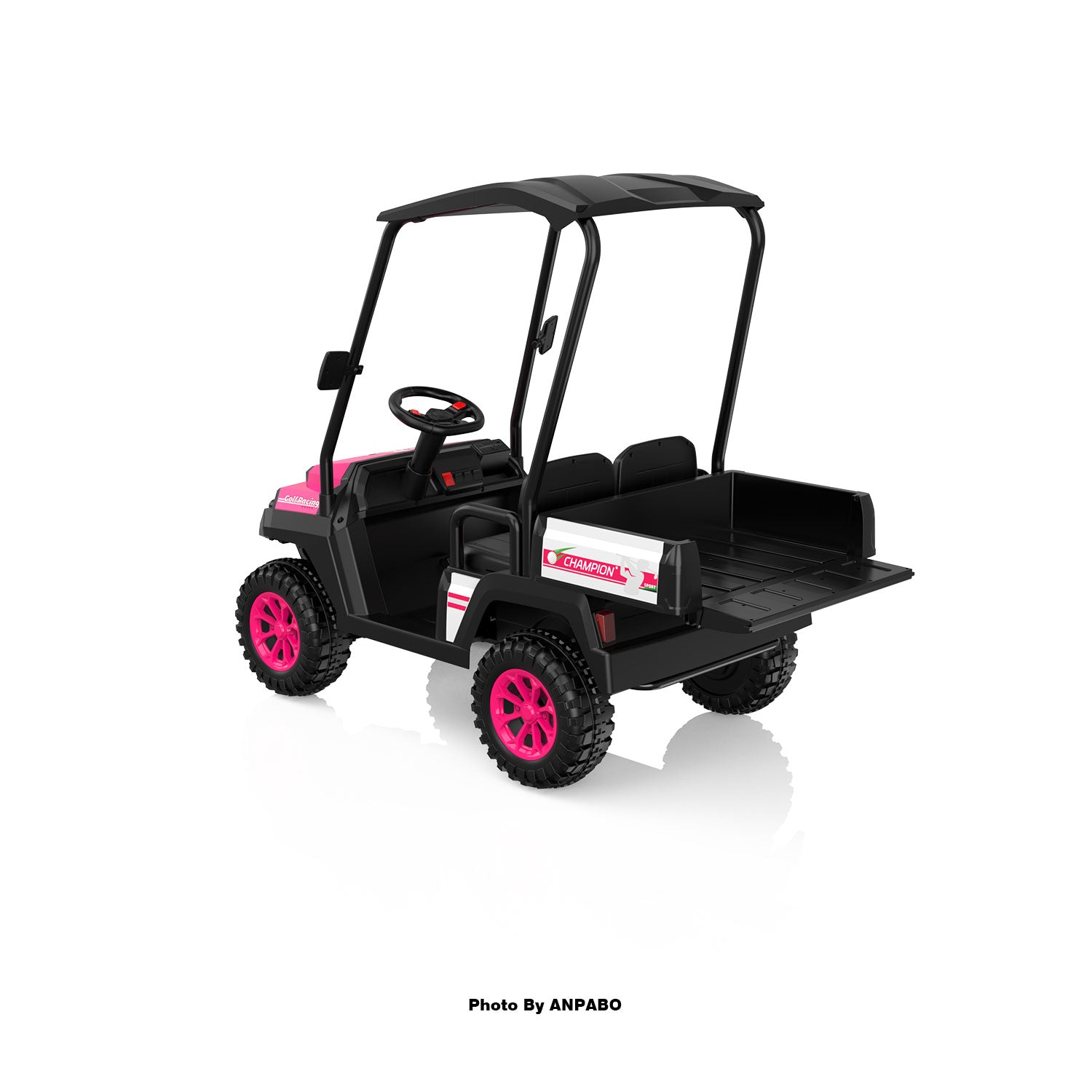 Kids 4WD Ride-On Golf Cart with Awning-rose red